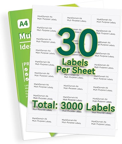 MarkDomain Etiquetas de dirección de envío de 1" x 2-58" para impresoras láser e inyección de tinta, blancas, fáciles de despegar (30 hojas, 3000