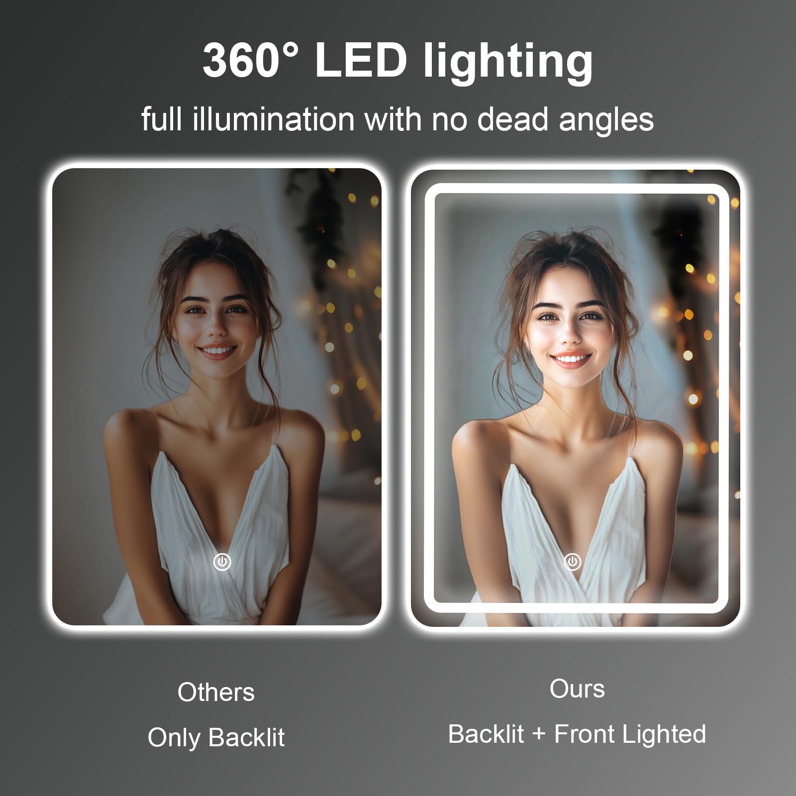 Badezimmer Wandspiegel, Badspiegel Mit Beleuchtung, Spiegel mit LED Licht, Touch Schalter und 3 Farben Dimmbar (60L x 45B cm)
