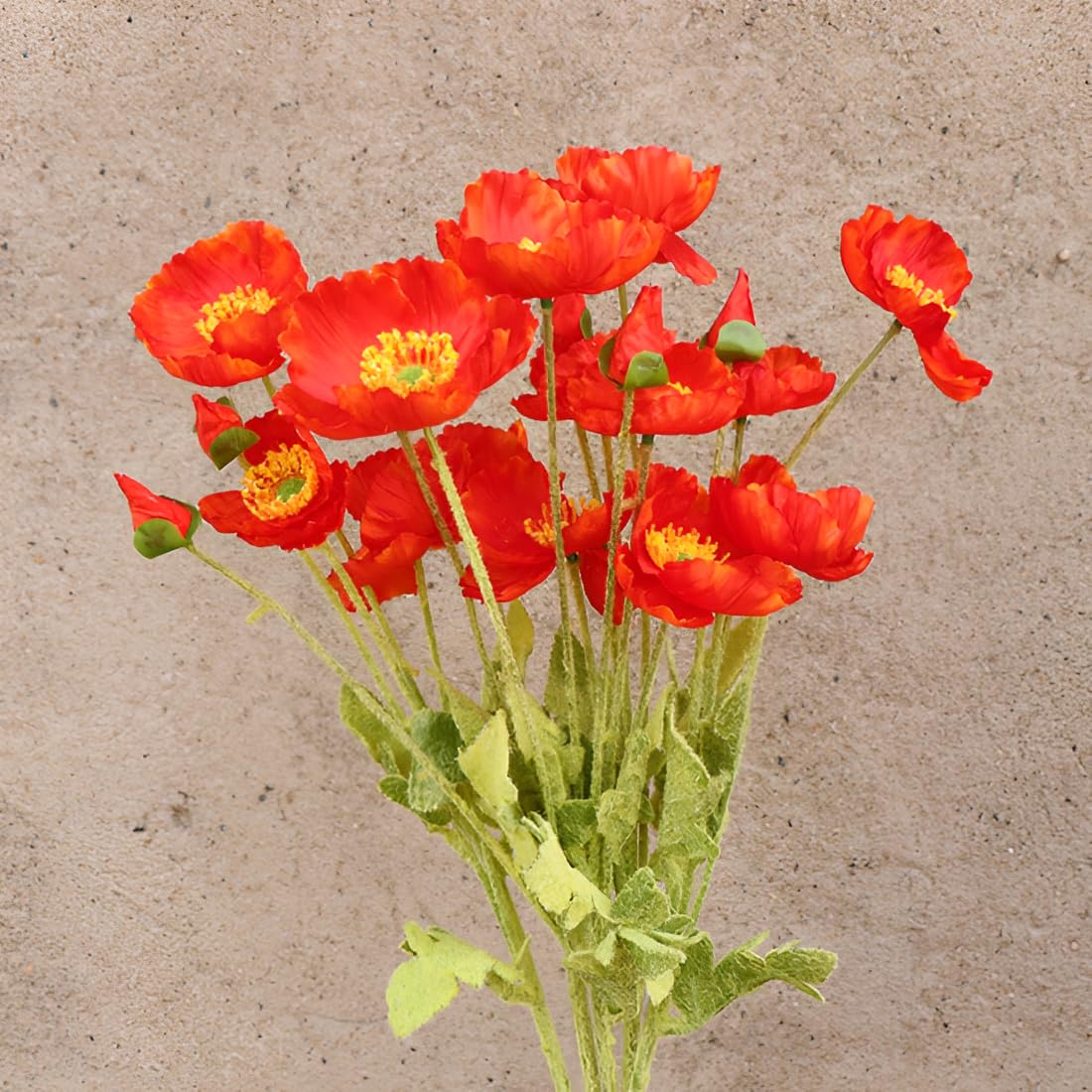 8 Pcs Bouquets Artificial Poppy Flowers, 23.3inch Realistic Silk PU Fake Wild Flowers for Home Wedding Party Decor, Floral Arrangements, Kitchen Table Centerpiece Vase (Sunset Red)