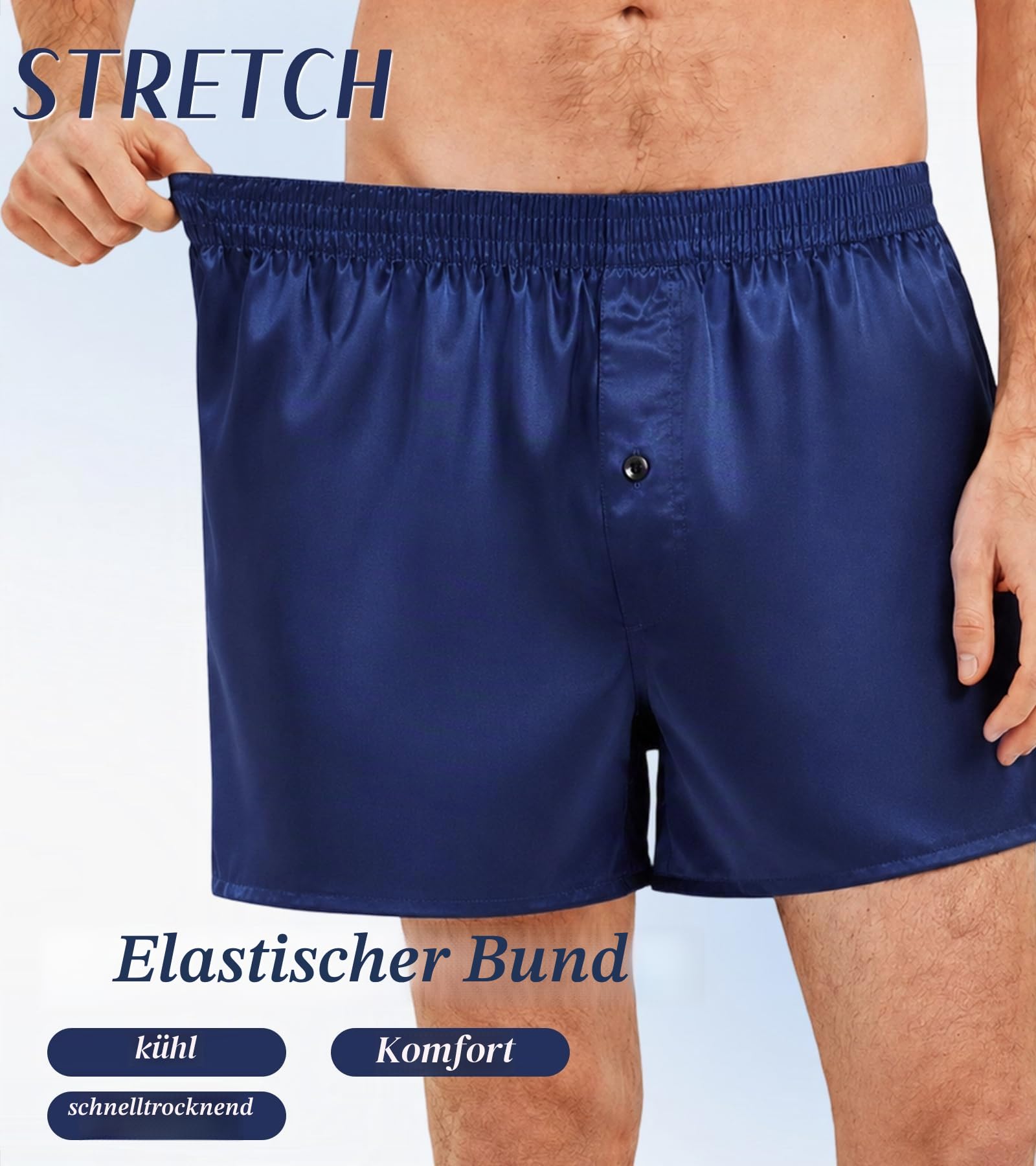 JupiterSecret Herren Satin Boxershorts Pack Unterwäsche, Silk Feeling Schlafshorts mit elastischem Bund