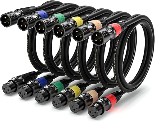 EBXYA Cable XLR de 6 pies, paquete de 6 unidades  Cable DMX de luz de escenario, cable de micrófono XLR de 3 pines equilibrado de alta calidad macho