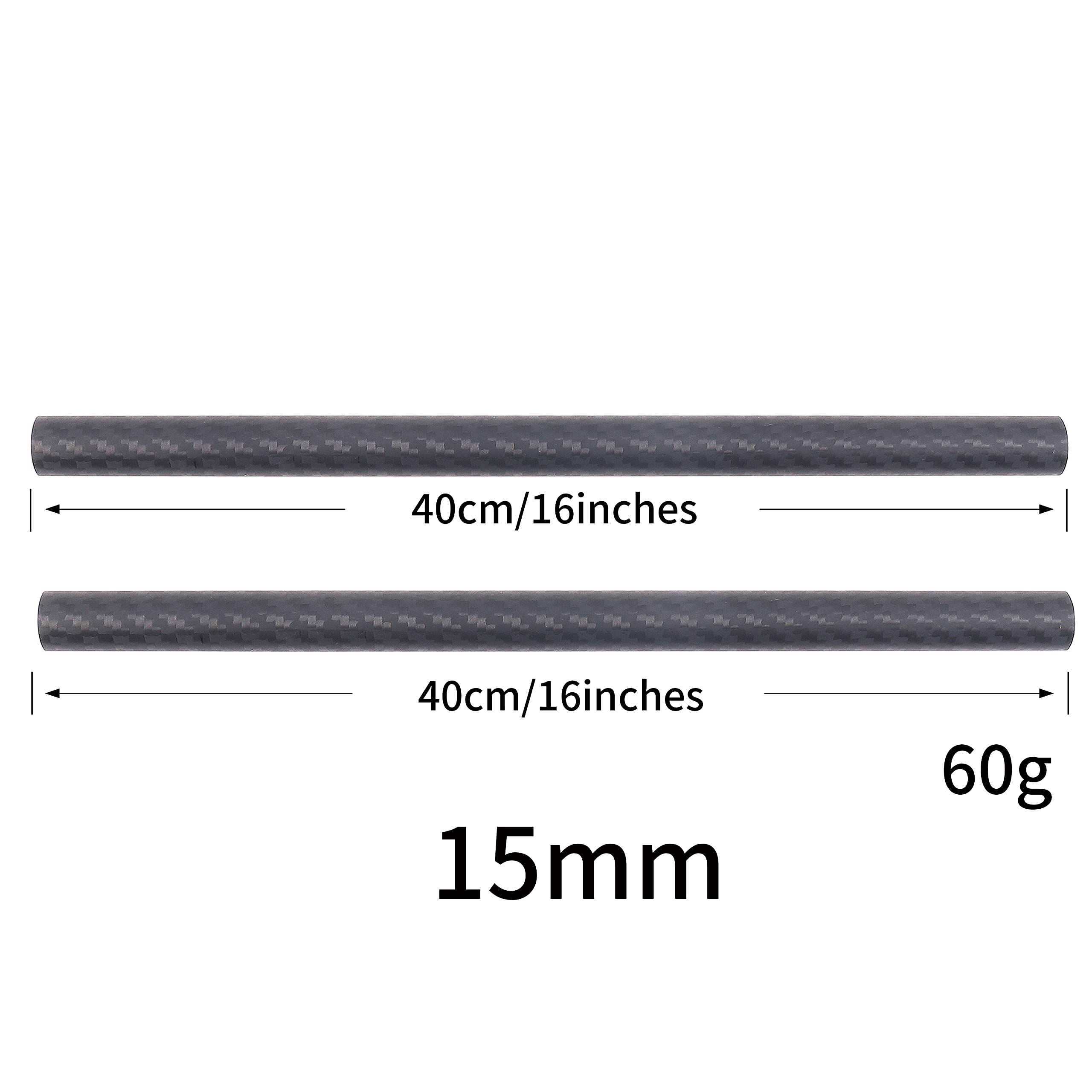 FOTGA Lot de 2 barres de support en fibre de carbone 15 mm Longueur 40 cm pour barre de 15 mm Système de support pour appareil photo reflex numérique