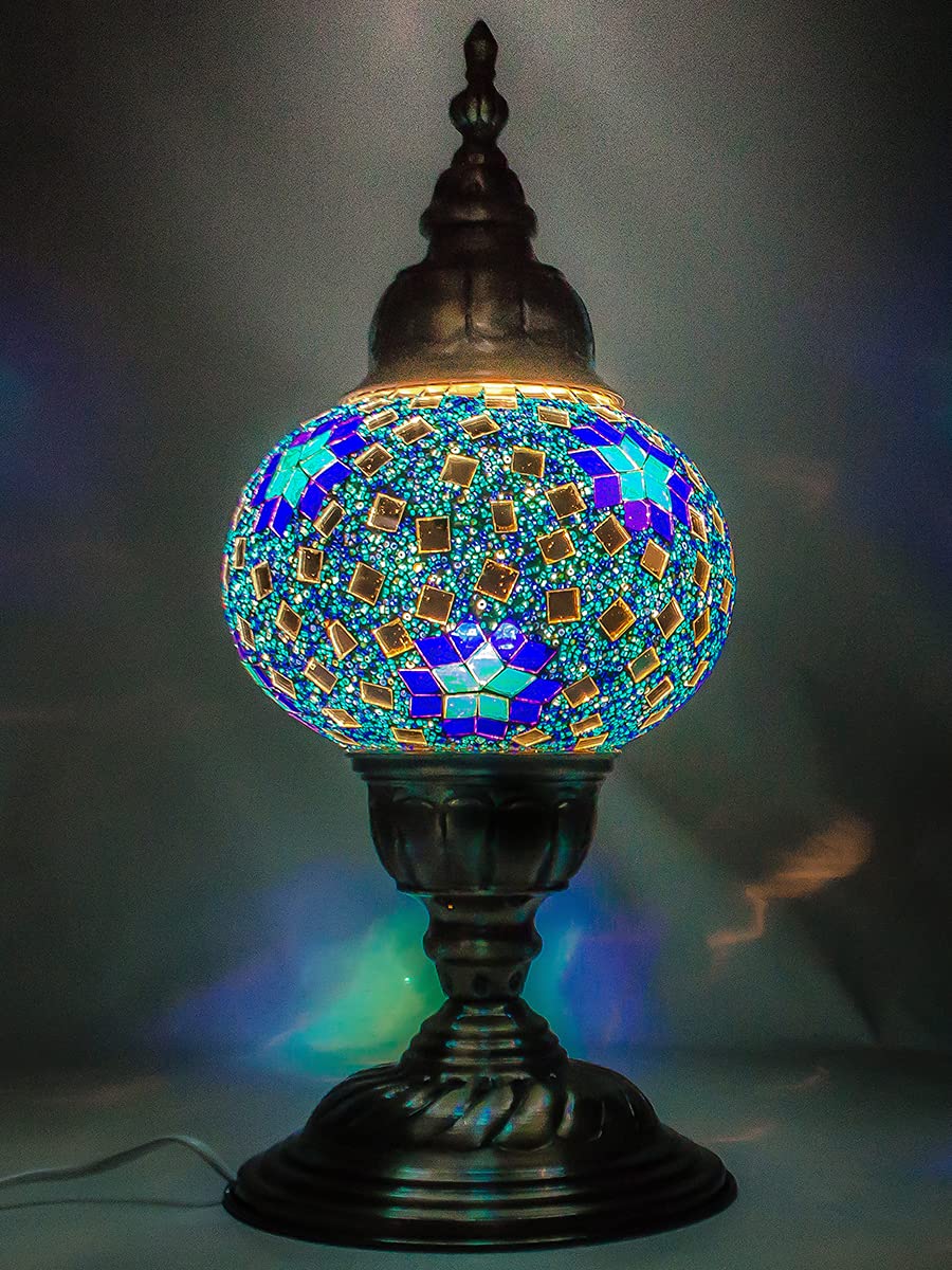 DEVBEADS Turkish Style Decorative Glass Mosaic Lamp, Blue, 50W-image-33