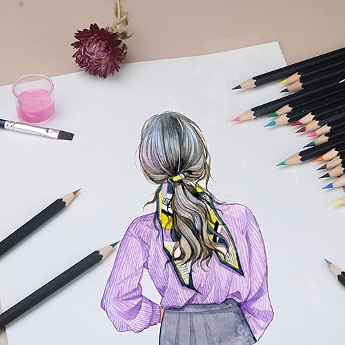 Miniatura 3 de KALOUR Lápices de acuarela profesionales con 2 pinceles, 72 colores, hermosos efectos de mezcla con húmedo o seco, ideales para libros de colorear,