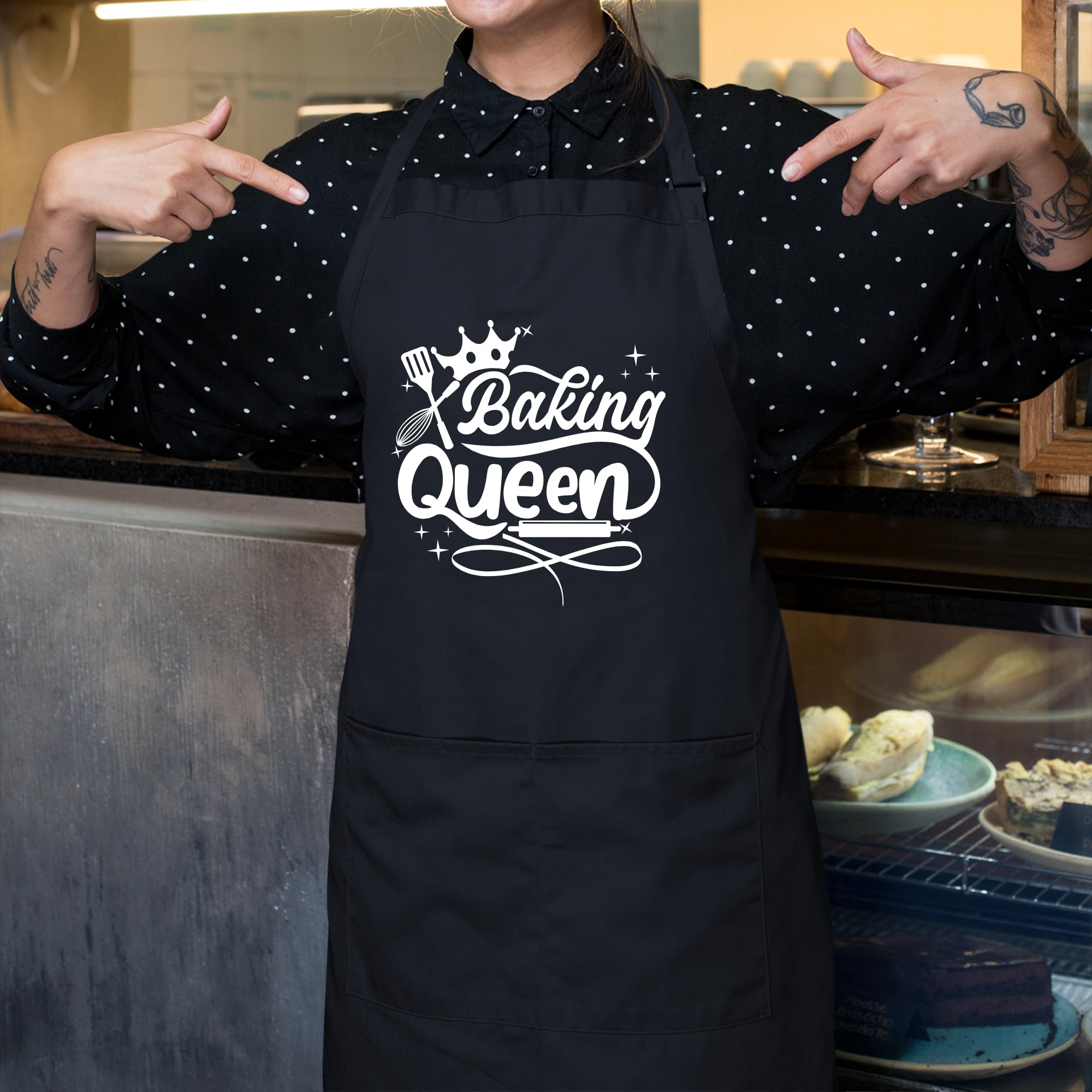 Delantales de Baking Queen para mujer, divertido delantal impreso, regalo para su chef, delantal de cocina, delantal de barbacoa, regalo para mamá, Negro, Taille unique