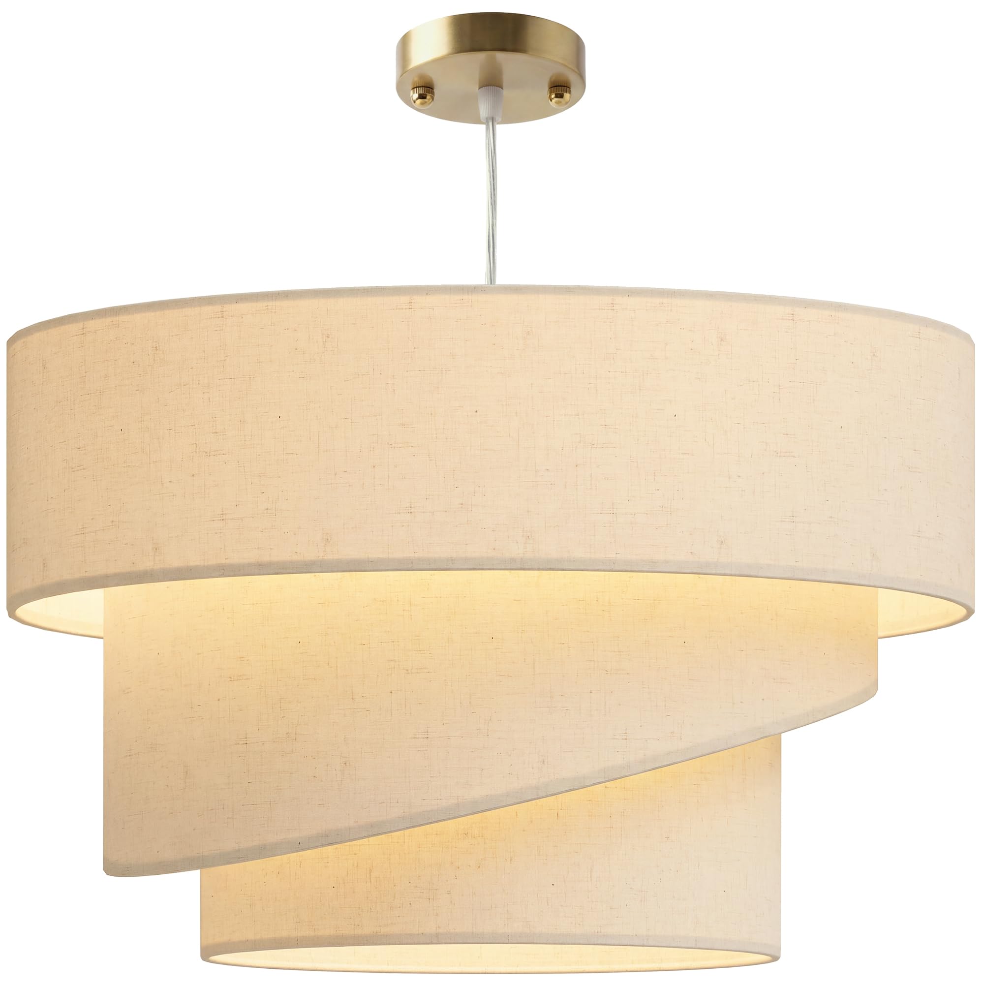 HOMCOM Suspension Luminaire à 3 Abat-Jour Effet Lin, Rosace Dorée