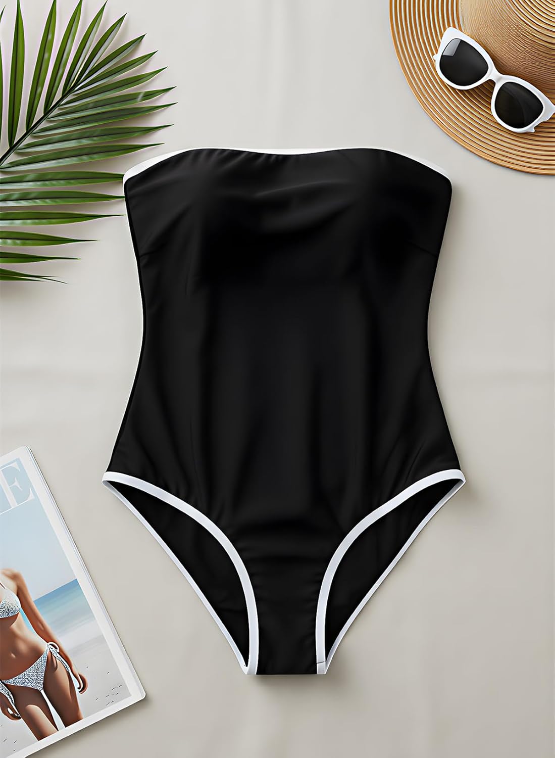 Smismivo Strapless Tummy Control Swimsuits for Women Bandeau Tube Top Color Block One Piece Bathing Suit Slimming Swimwear - Image 6