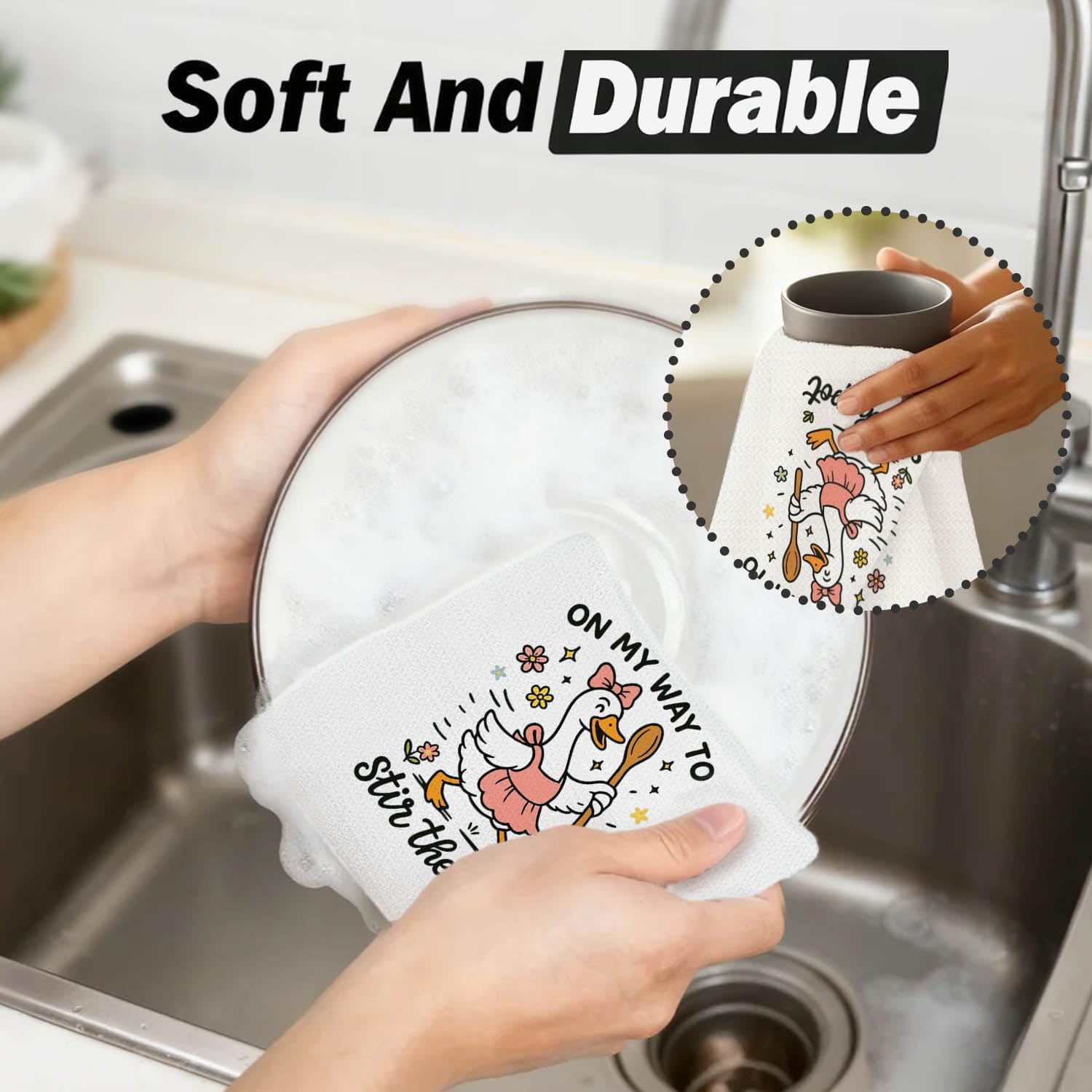 Funny Goose Kitchen Dish Towels, Goose Lover Gifts for Women, Sarcastic Farmhouse Floral Animal Geese Hand Tea Towels for Kitchen Decor, 16x24 Inch - Image 6