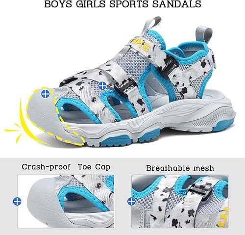 Miniatura 3 de JMFCHI Sandalias deportivas de verano para niños y niñas, sandalias de punta cerrada para exteriores, zapatos atléticos para agua, sandalias para