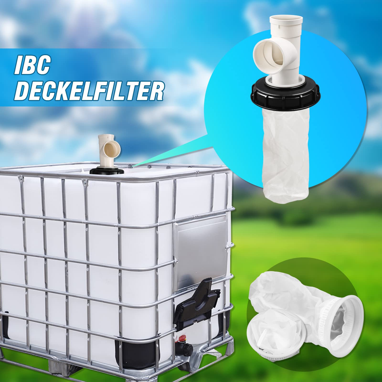 REKUBIK IBC Deckel Filter Mit HT-Rohr Deckelgröße DN 150, Einlaufgröße