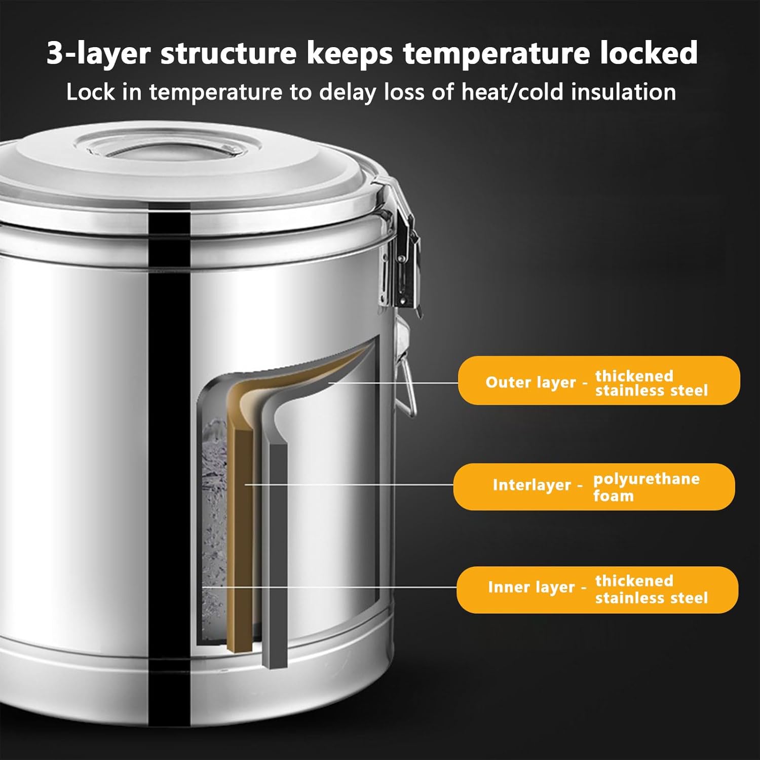AIZYR 304 Stainless Steel Insulation Barrel Commercial Large Capacity Soup Bucket, Keep Warm for 12 Hours Hotel Canteen Coffee Shop Beverage Bucket,36.5L
