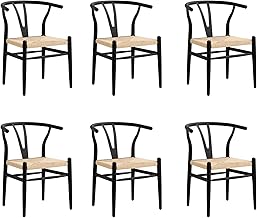 Set of 6 Dining Chairs with Metal Legs, Rattan Chairs, Kitchen Chairs with Metal Frame for Living Room, Dining Room and Kitchen (Black)