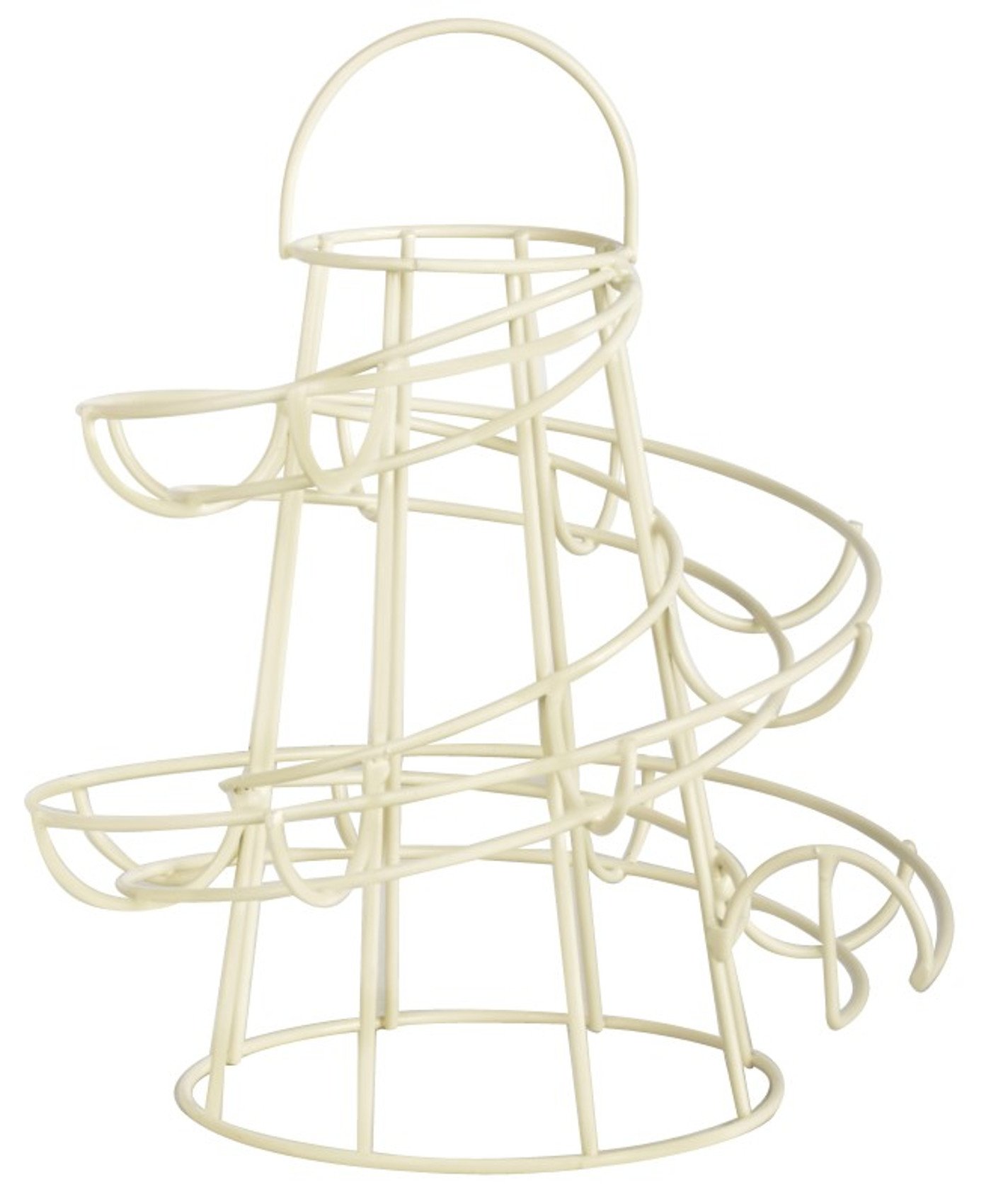 Esschert White Helter Skelter Egg Rack Metal Kitchen Home Storage Stand Holder With Handle (Cream)