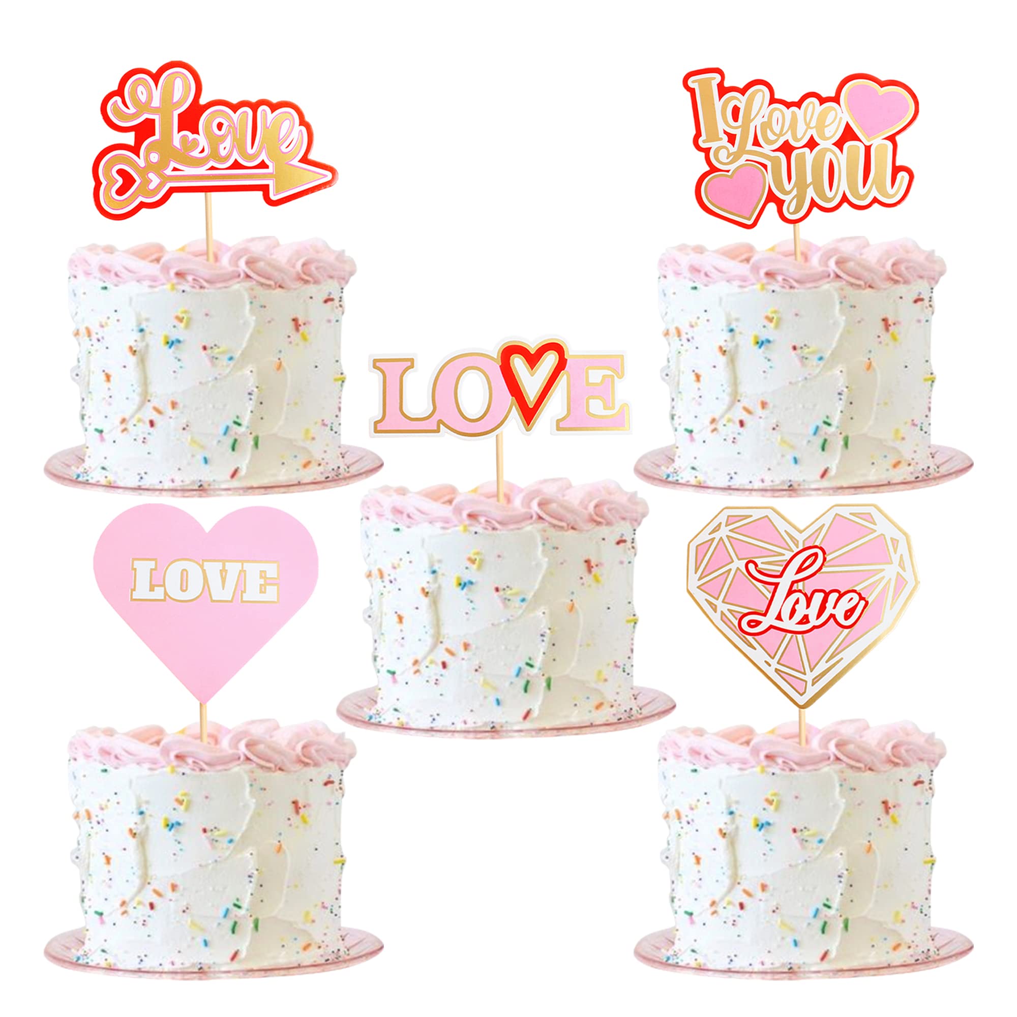 Blumomon 10Pcs Valentine's Day Cake Toppers Love Heart I Love You Cupcake Picks Valentine's Day Theme Wedding Baby Shower Birthday Party Cake Decorations Supplies