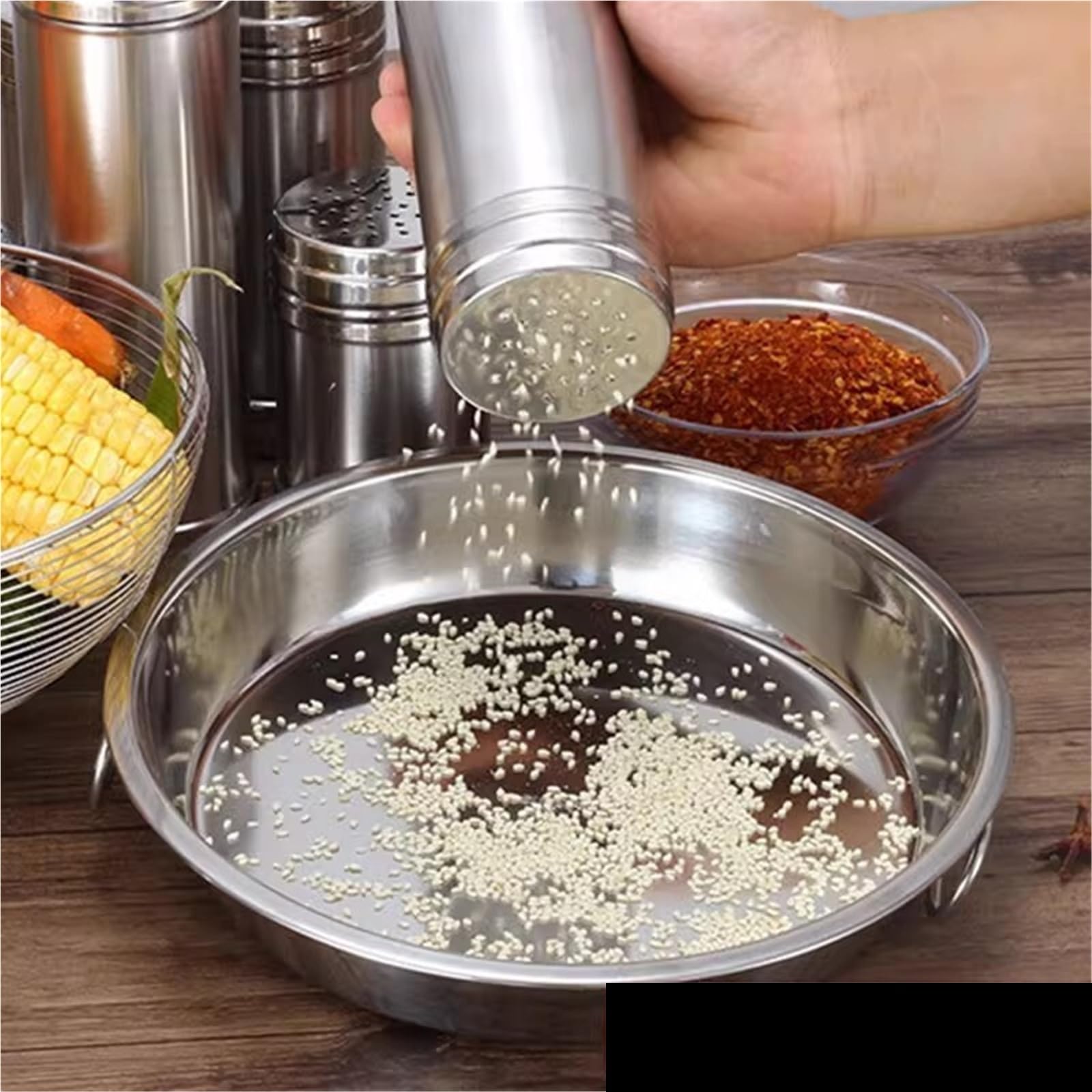 Juego de tarros Especias Acero Inoxidable 2 Piezas para Casa | Contenedor de condimentos, organizador de cocina, sal, pimienta, barbacoa, tarro de azúcar, botellas con sabor(5X7CM-B)