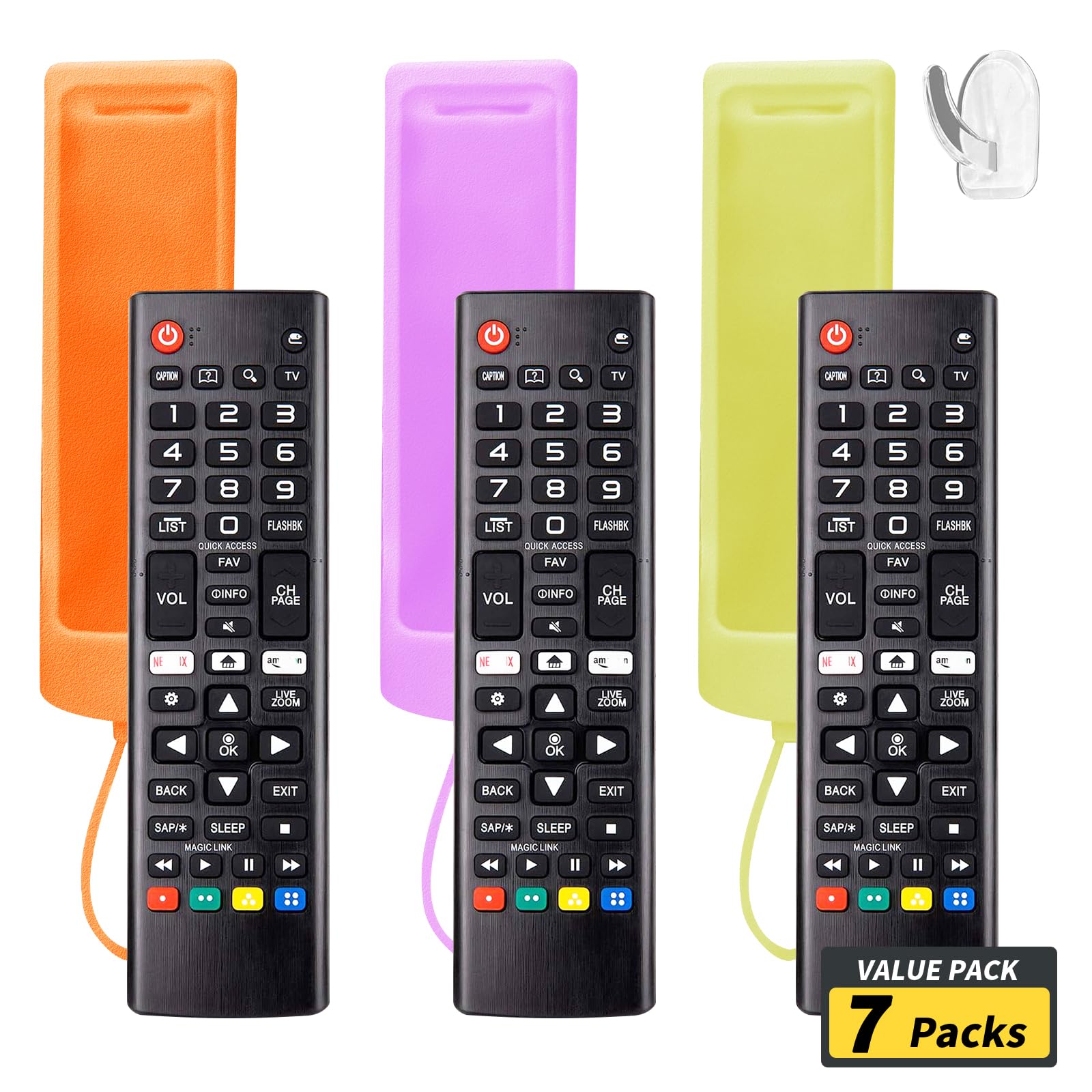 Confezione da 3 telecomandi di ricambio per TV LG con copertura protettiva anti-smarrimento in silicone e gancio, universale per tutti gli Smart TV LCD, LED, HDTV, UHD, OLED 3D 4K (arancione, giallo e