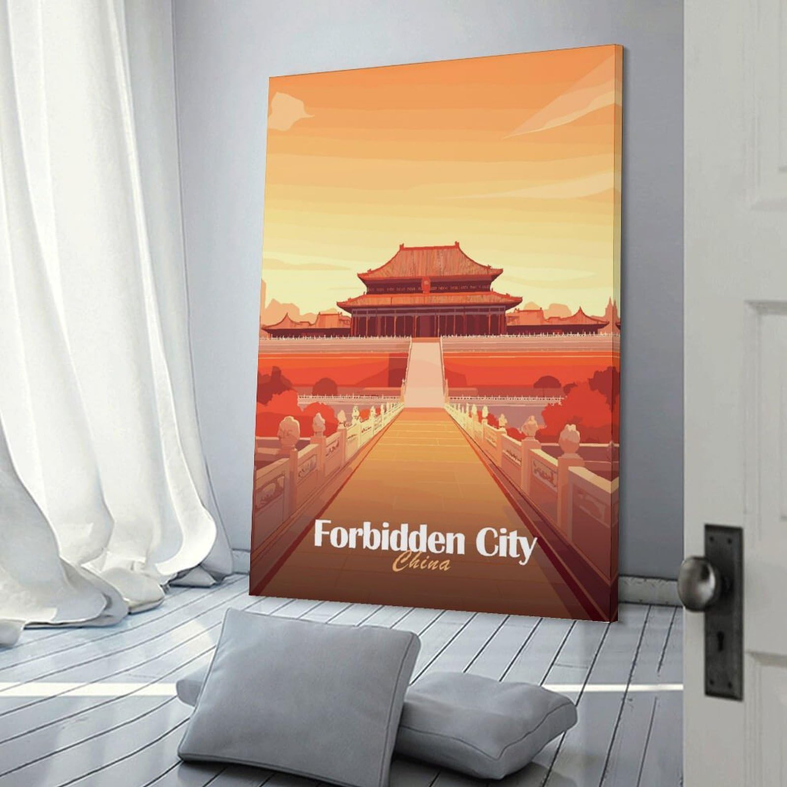 Junmoney Forbidden City China Decorative Wall Artwork 20x30inch(50x75cm), for Front Hall, Corridor Or Welcome Spaces, Decorative Wall Art for Narrow Spaces