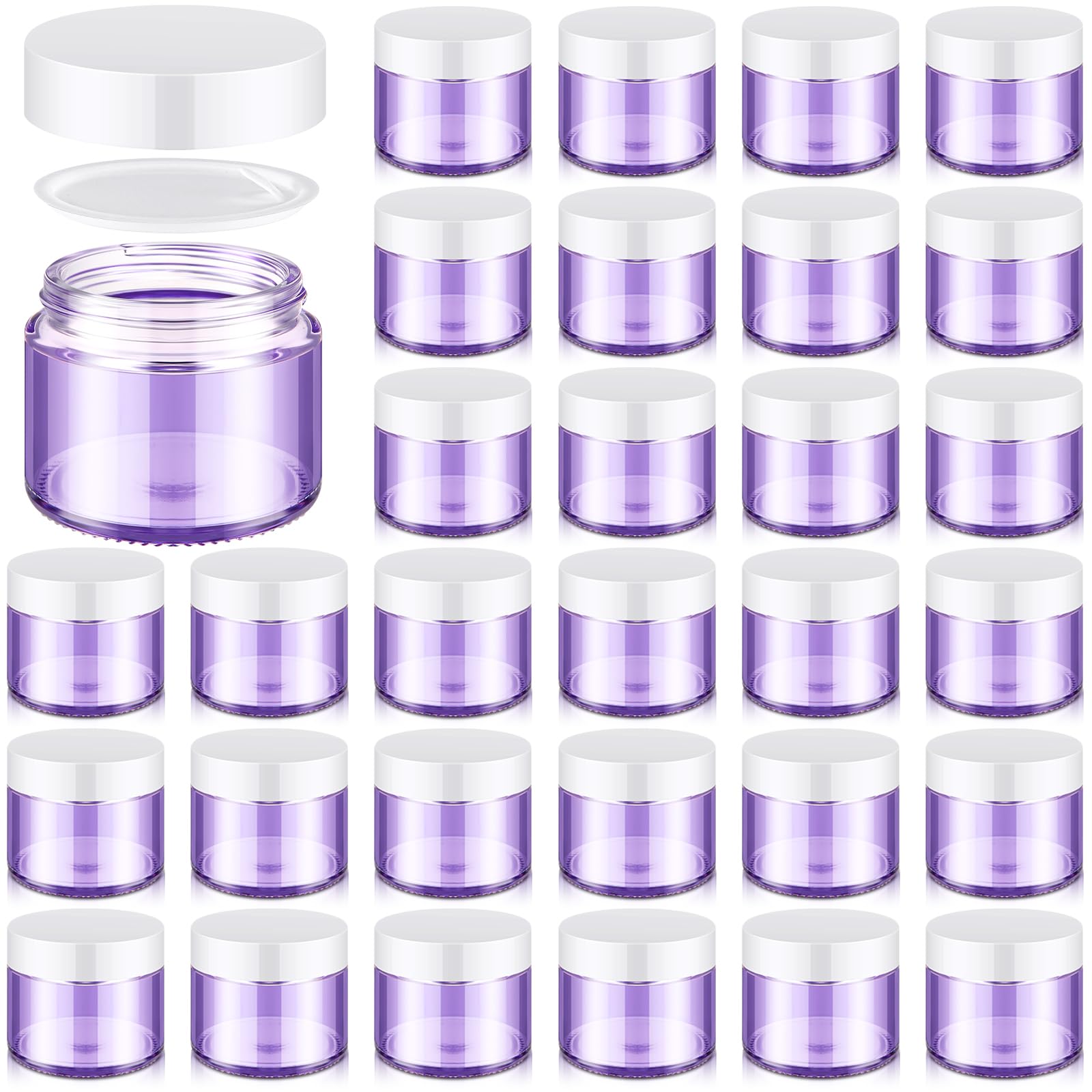Domensi 32 Pcs 2 oz Glass Jars with Lids Travel Size Round Leakproof Empty Cosmetic Jars with Inner Liners Lid for Storing Makeup Lotions Face Cream
