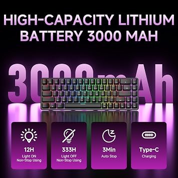 DIERYA DK68 Wireless Mechanical Keyboard, 60% Gaming Keyboard with Red Switch, Triple Mode 2.4GHz/USB-C/BT5.0, RGB Backlit, Anti-Ghosting Keys, 68 Keys Portable Mini Wired Office Keyboard-Black