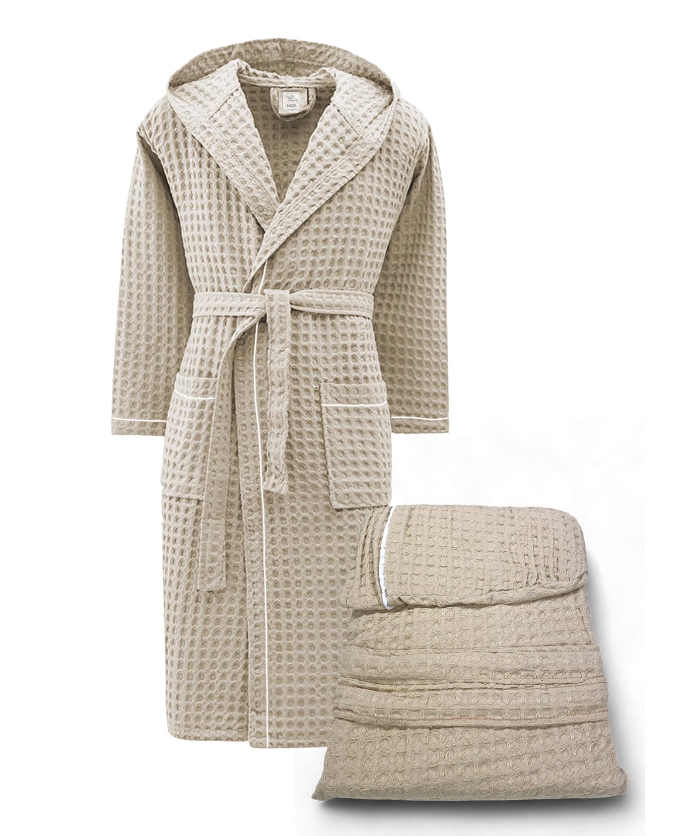tex family Peignoir Homme Femme en Coton avec Capuche, Nid d'Abeille BEE Apone, Séchage Rapide, Doux