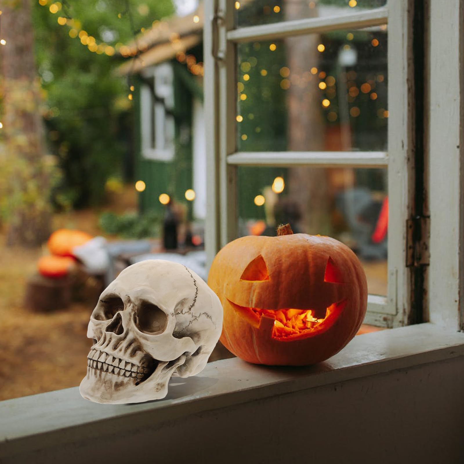 Abaodam 2 Pezzi Decorazione Scheletro Halloween in Resina Bianca 1:1 Teschio Realistico per Atmosfera Spaventosa e Arredamento Delicato da Ufficio o Souvenir