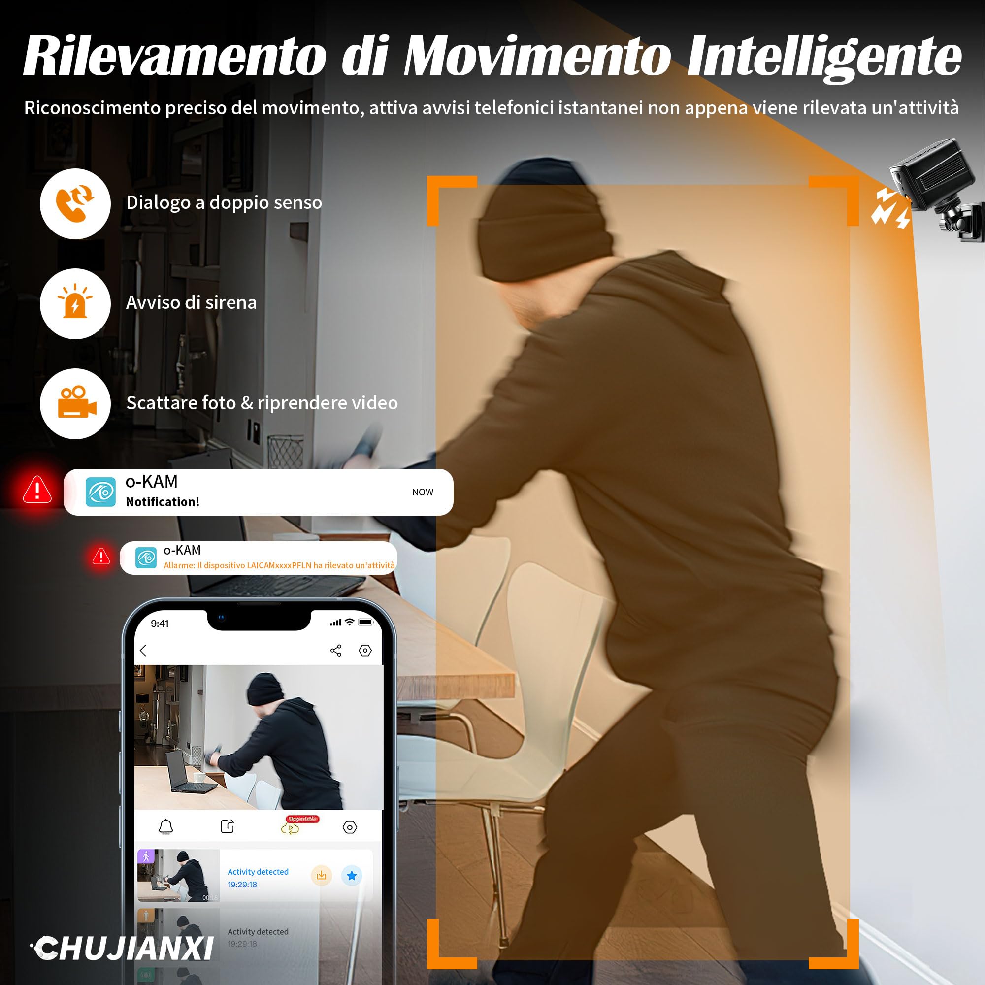 Mini Telecamera WiFi Interno 4K UHD, Telecamera Senza Fili per Casa | Mini Camera con Batteria da 3000mAh (60 Giorni in Modalità di Attesa), Microcamera Senza Fili Interna, Visione Notturna
