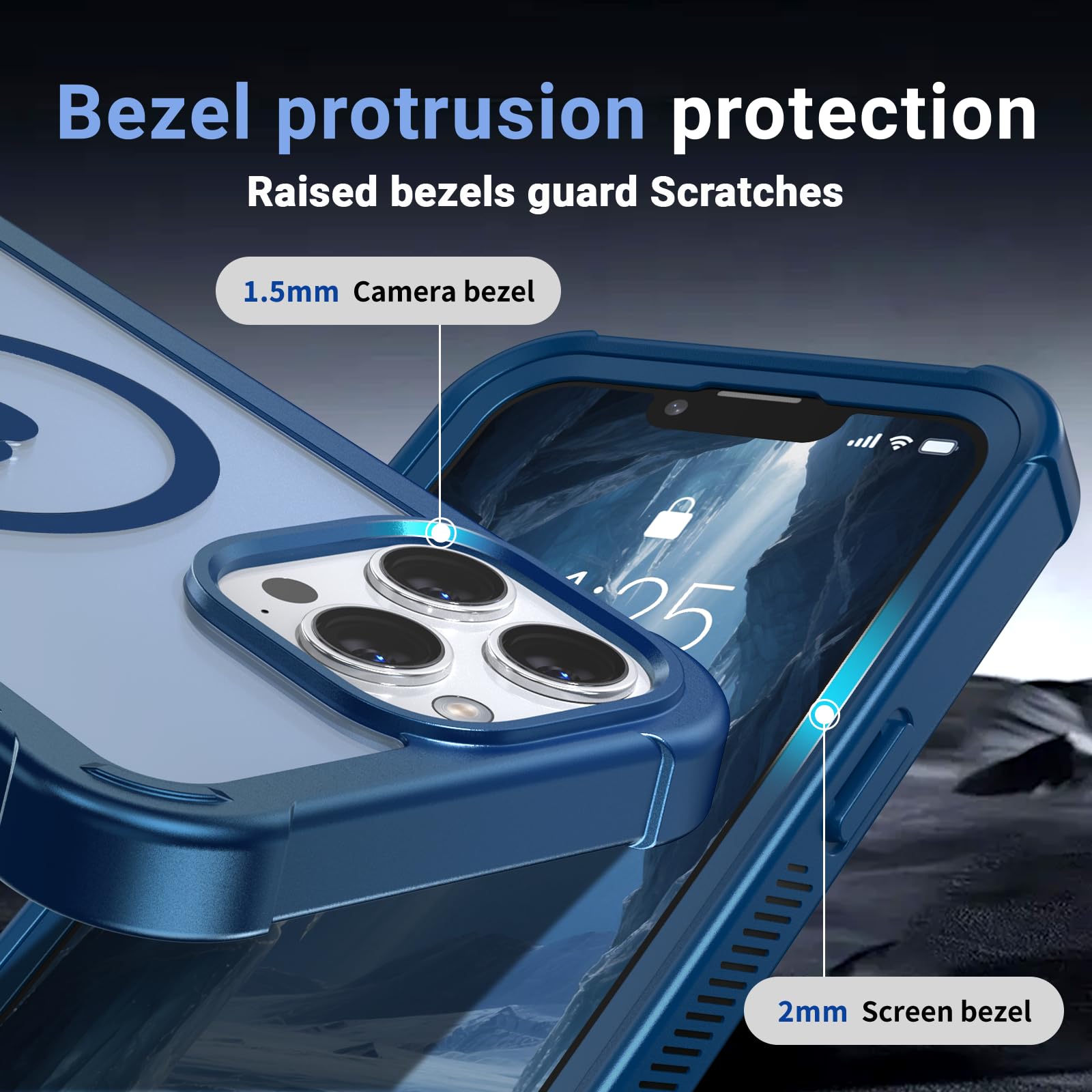 SaniMore For IPhone 13 Pro Max Case, 3-Layer Shock Absorbing Non-Slip Stripes [Soft Silicone Rubber] [Hard PC Bumper] Military Grade Shockproof Protective Cover For IPhone 13 Pro Max, Black Blue