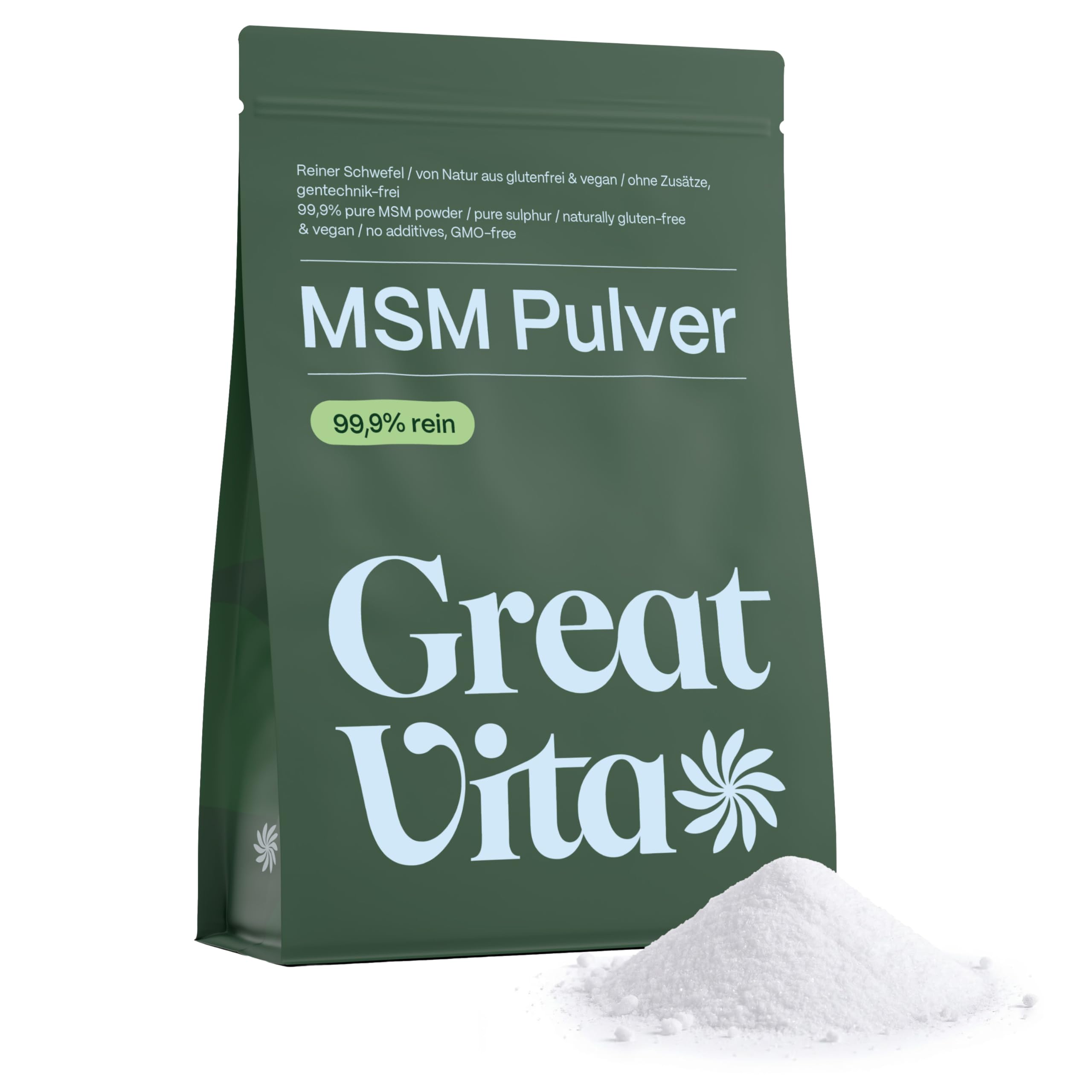 Poudre GreatVita MSM pure à 99,9%, méthylsulfonylméthane, 1000 g