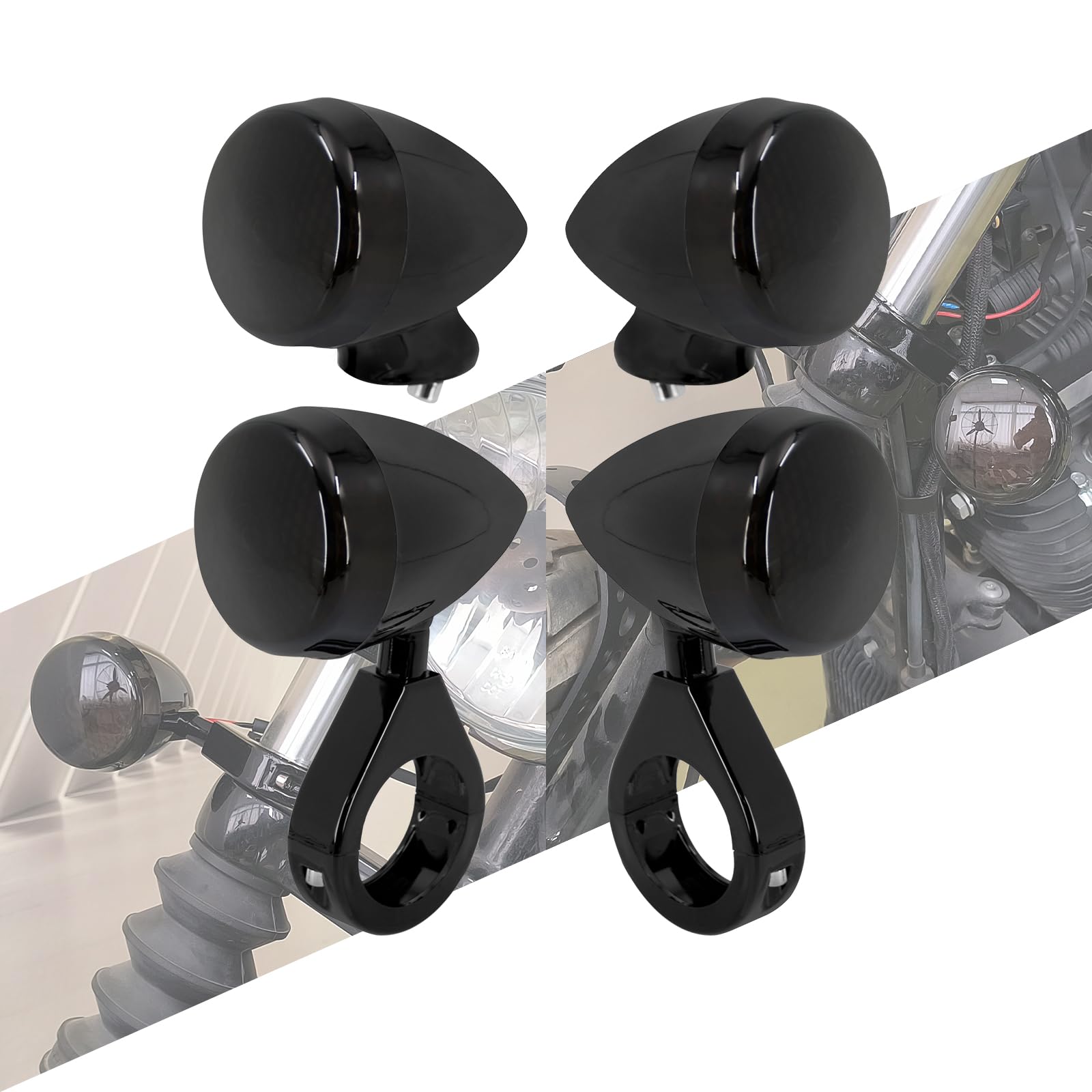 4PCS Smoke Amber LED Turn Signal Lights - 41mm Fork Clamp For Motorcycles