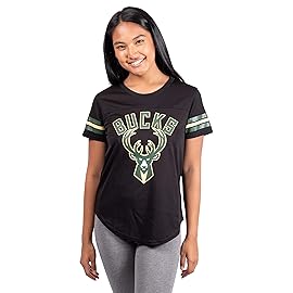 Ultra Game NBA Official Women\'s Soft Mesh T-Shirt, Milwaukee Bucks, Black, X-Large