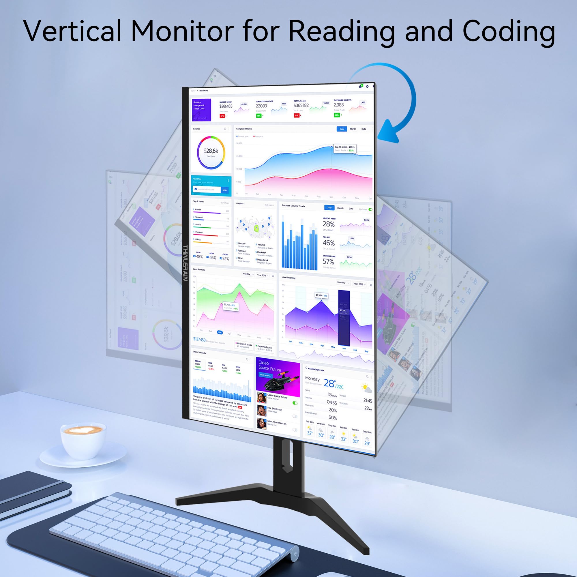 23.8 inch Computer Monitor 1920x1080 Vertical PC Monitor with HDMI VGA AV BNC USB Ports, Multi-Function Stand, VESA, Display Frameless Build-in Speakers for Office Home: 27 inch HDMI VGA AV BNC USB Ports
