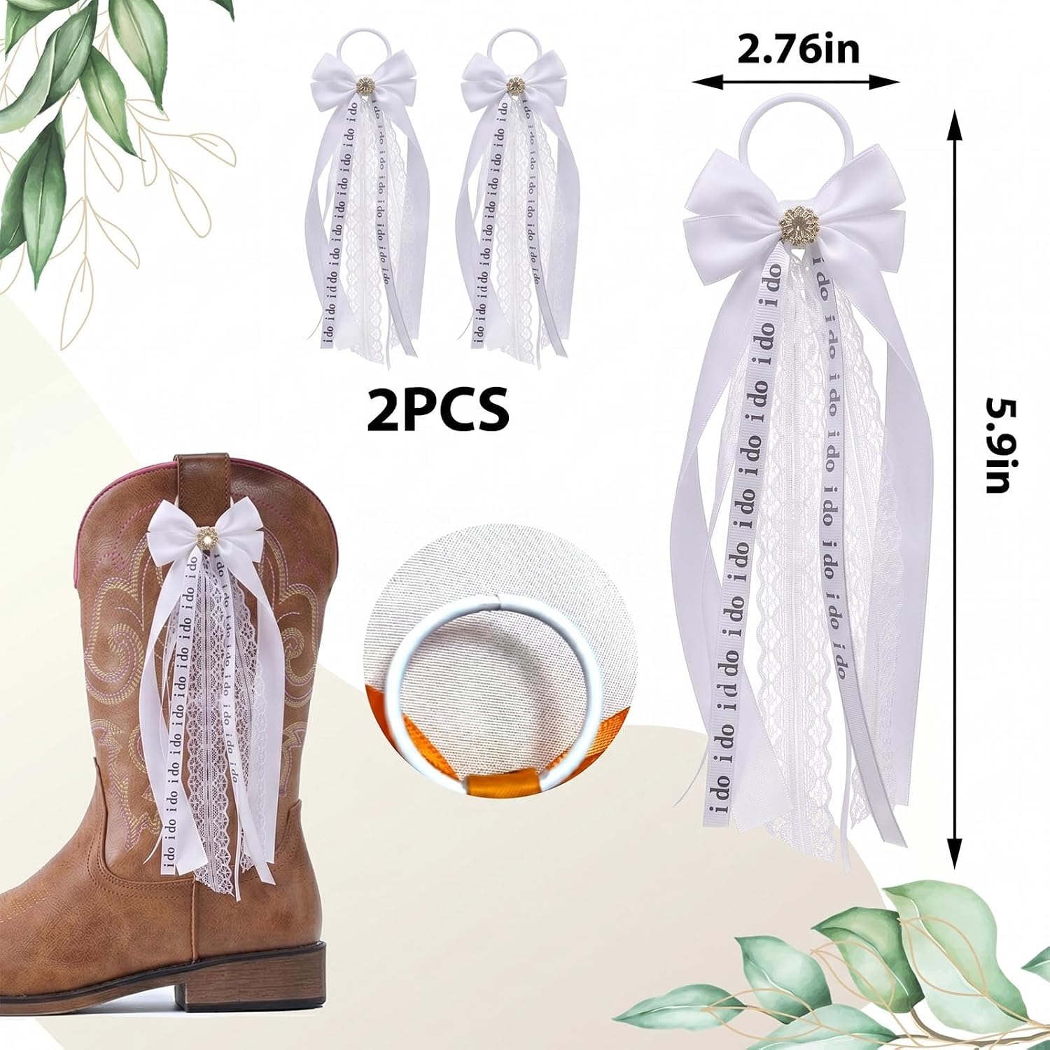 Wedding Ribbon Bow Martin Boot Bows, White I DO Boot Bows Glitter Pearl Lace Holiday Wedding Anniversary Accessory Decor