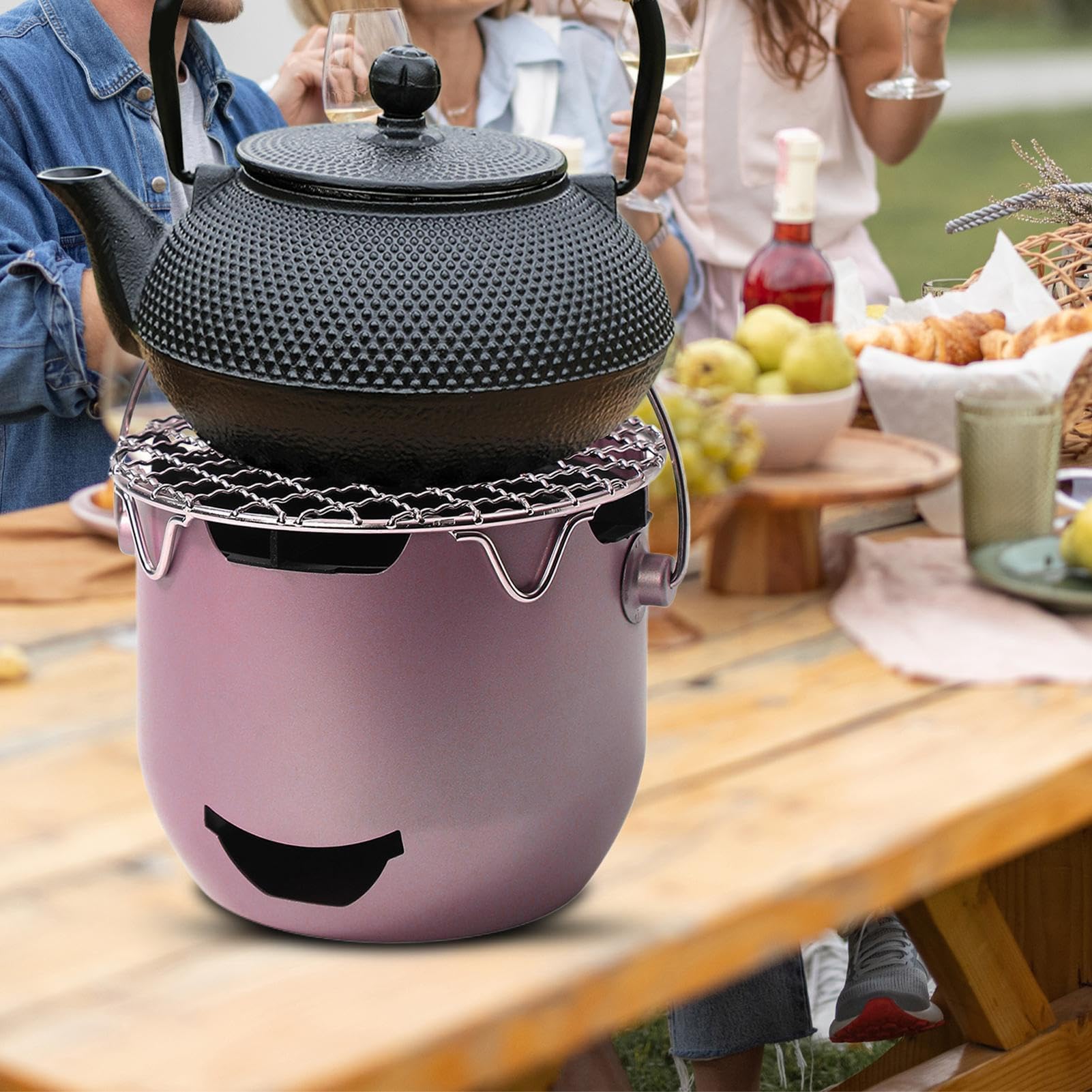 Przenośny grill na węgiel drzewny z rusztem do gotowania i uchwytem, stalowy sprzęt do grillowania na kemping, wędrówki, plażę, piknik, wędrówki z plecakiem, patio, do ogrodu, podróży