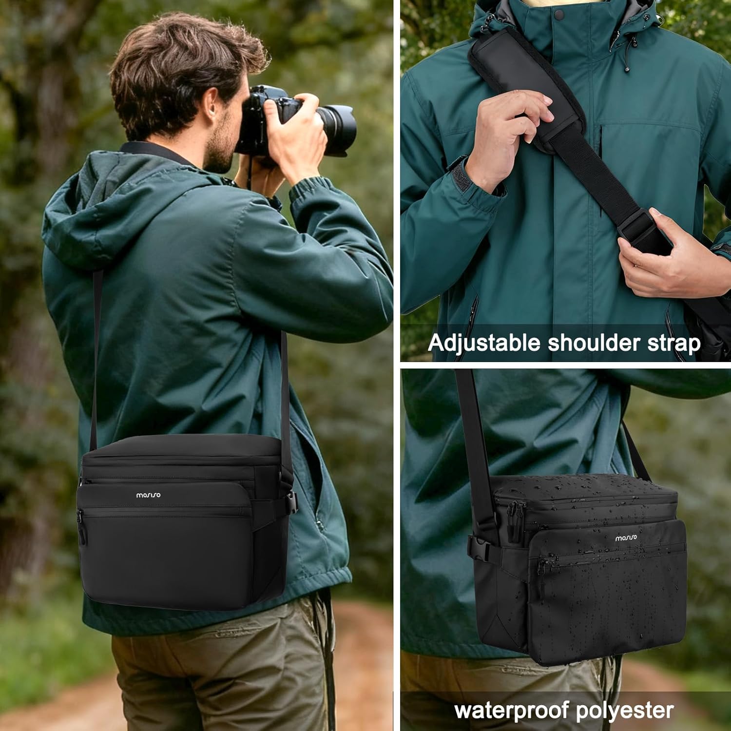 MOSISO Camera Bag, Photography Shoulder Messenger Bag for DSLR/SLR/Mirrorless Cameras, Waterproof Crossbody Camera Case with Front Pocket&Hollow Middle Compartment for Canon/Nikon/Sony, Black - Image 3