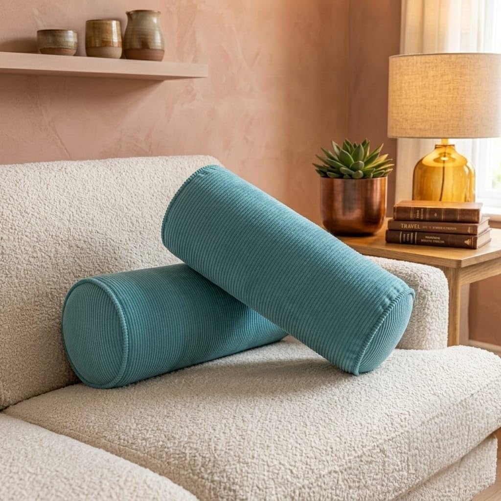 Guffaw Corduroy Bolster Covers Size 5x16 Pack of 2 Aqua Colour | Aqua colour, Textured Corduroy, Bolster Pillow Cover, Set of 2 Covers, Home Decor-image-0