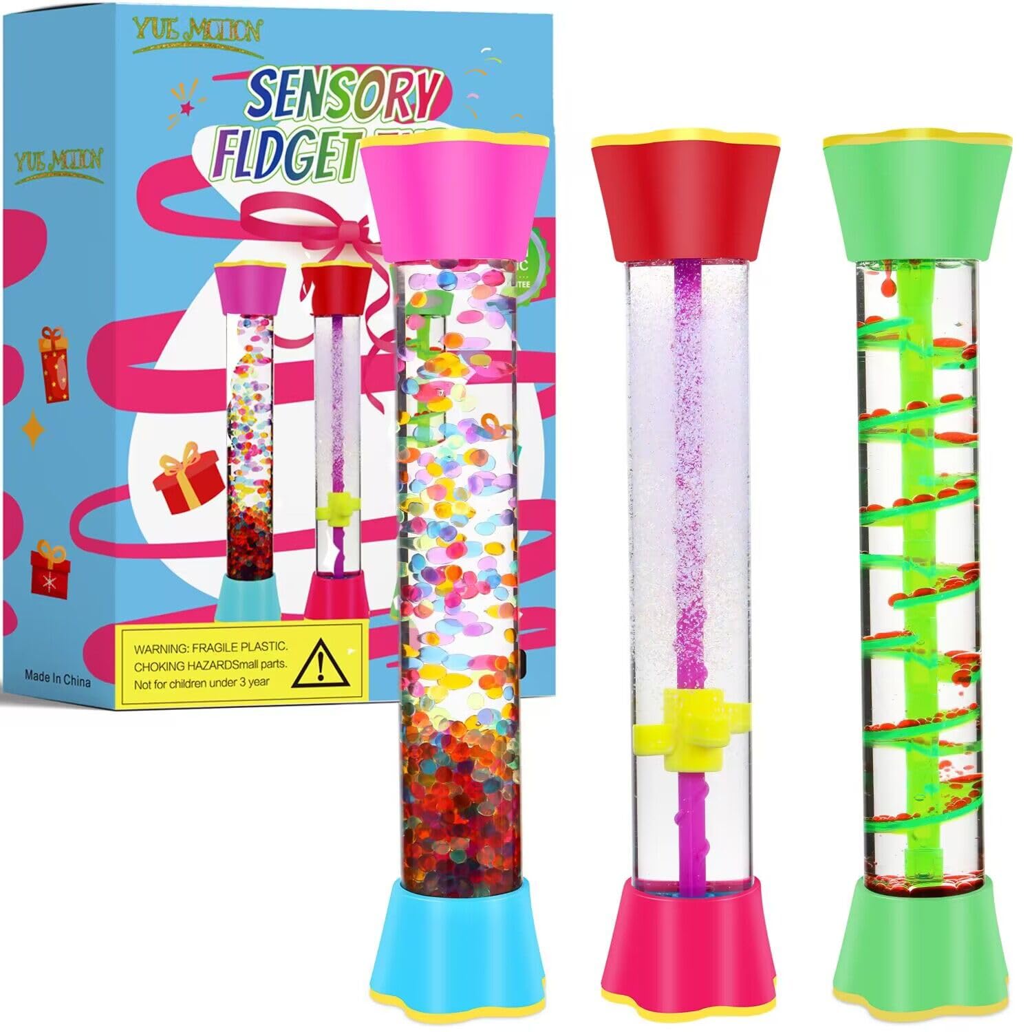 Cucue Sensory Fidget Tubes - Sensory Tubes for Calm Down Corner Supplies,Occupational Therapy - Promotes Calmness & Independent Play - Visual Bubbler for Desk Decor, Stocking Stuffers