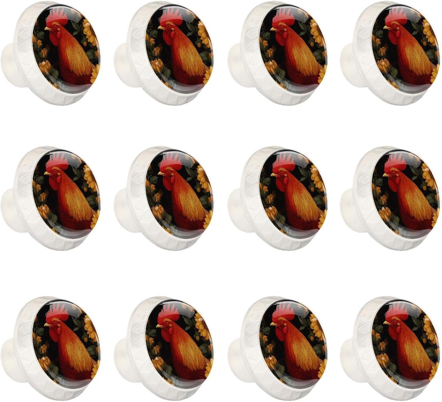 Black Rooster Sunflowers (8) Decorative Cabinet Hardware, Round Drawer Pulls with Screws for Home Furniture