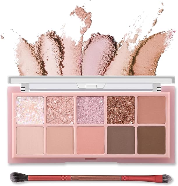 Erinde 10 kolorów paleta cieni do powiek, matowy połyskujący brokat paleta do makijażu oczu, wysoko pigmentowana, mieszalna długotrwała neutralna paleta do oczu, paleta do makijażu w rozmiarze podróżnym z do
