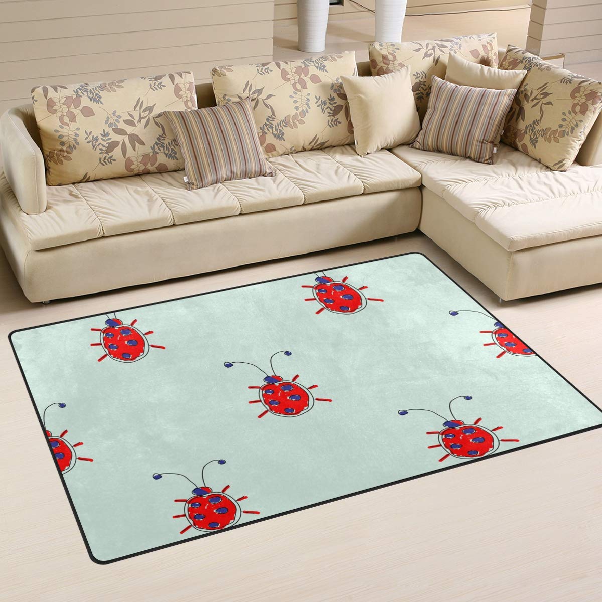 Amazon ラッグ カーペット 洗える 滑り止め付き ナナホシテントウ かわいい おしゃれ 子供 ペット 夏 秋 ラッグカーペット マット フロアマット じゅうたん しなやかな ウォッシャブル 79 51cm ラグ カーペット オンライン通販