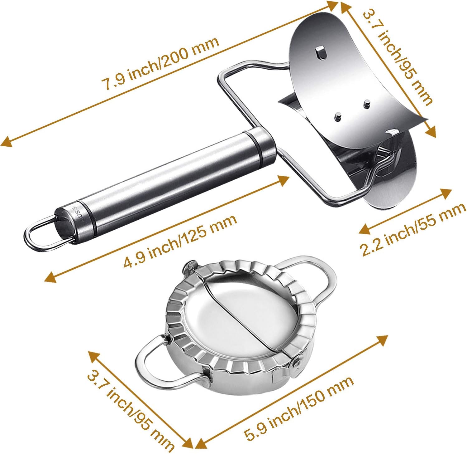 MyLifeUNIT Dumpling Maker, 3 Pack Stainless Steel Dumpling Mold Set with Rolling Cookie Cutter (4 Inch/95 mm)