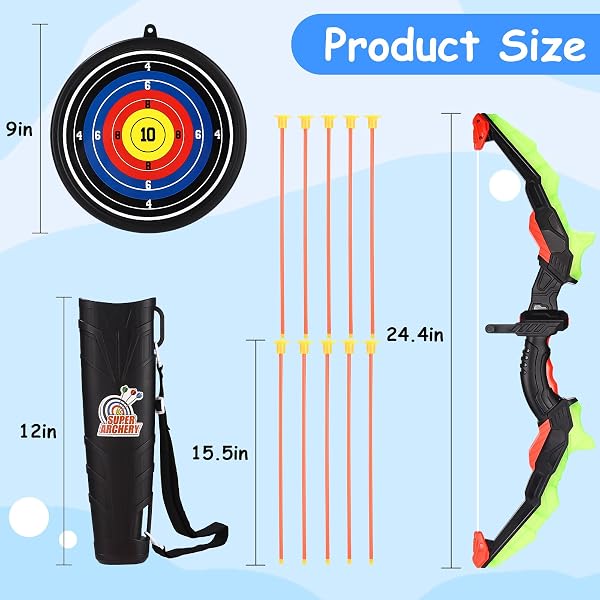 Arco e freccia per bambini, set di giocattoli con LED, 10 frecce con ventose, bersaglio e carcone, giocattolo da allenamento interno ed esterno per bambini e ragazze - 3