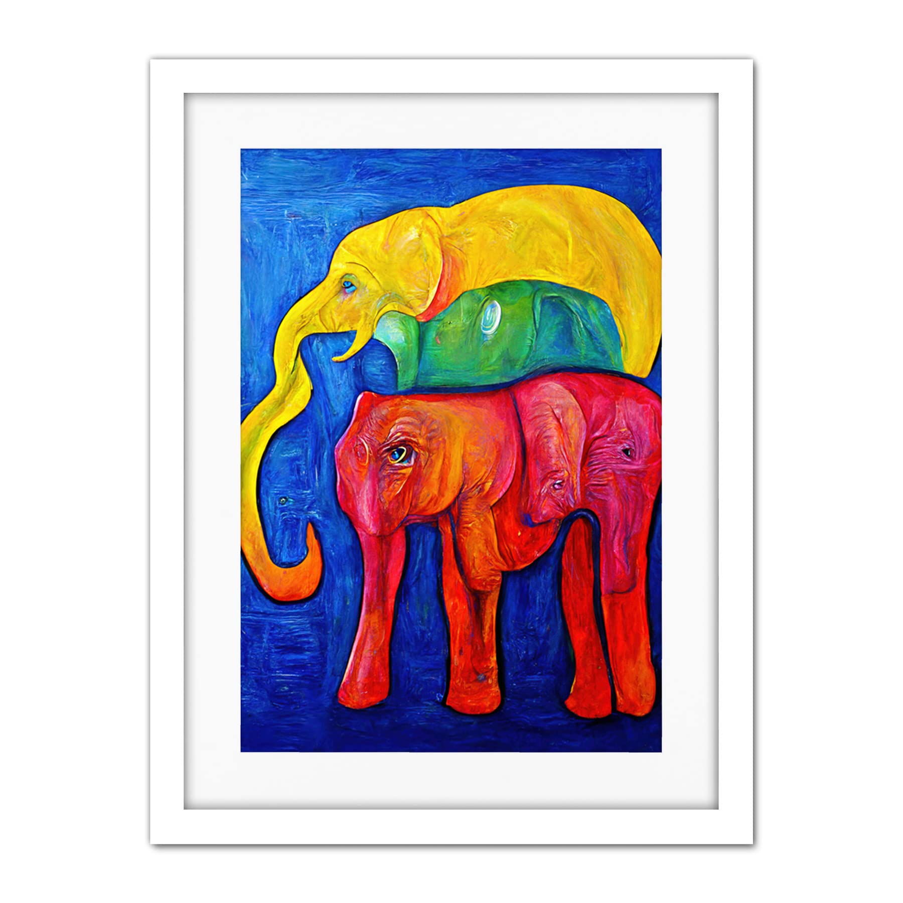 Doppelganger33 LTD Abstract Pop Art Surrealism Elephants Colourful Oil Artwork Framed Wall Art Print 18X24 Inch