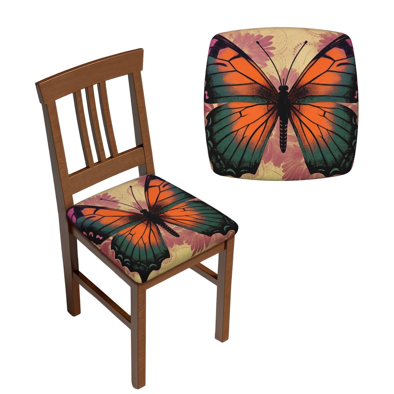 NONHAI 6PCS Dining Chair Seat Covers Set Vintage Butterfly Stretch Removable Chairs Covers Washable Seat Cushion Slipcovers Protector for Dining Room Kitchen Chairs