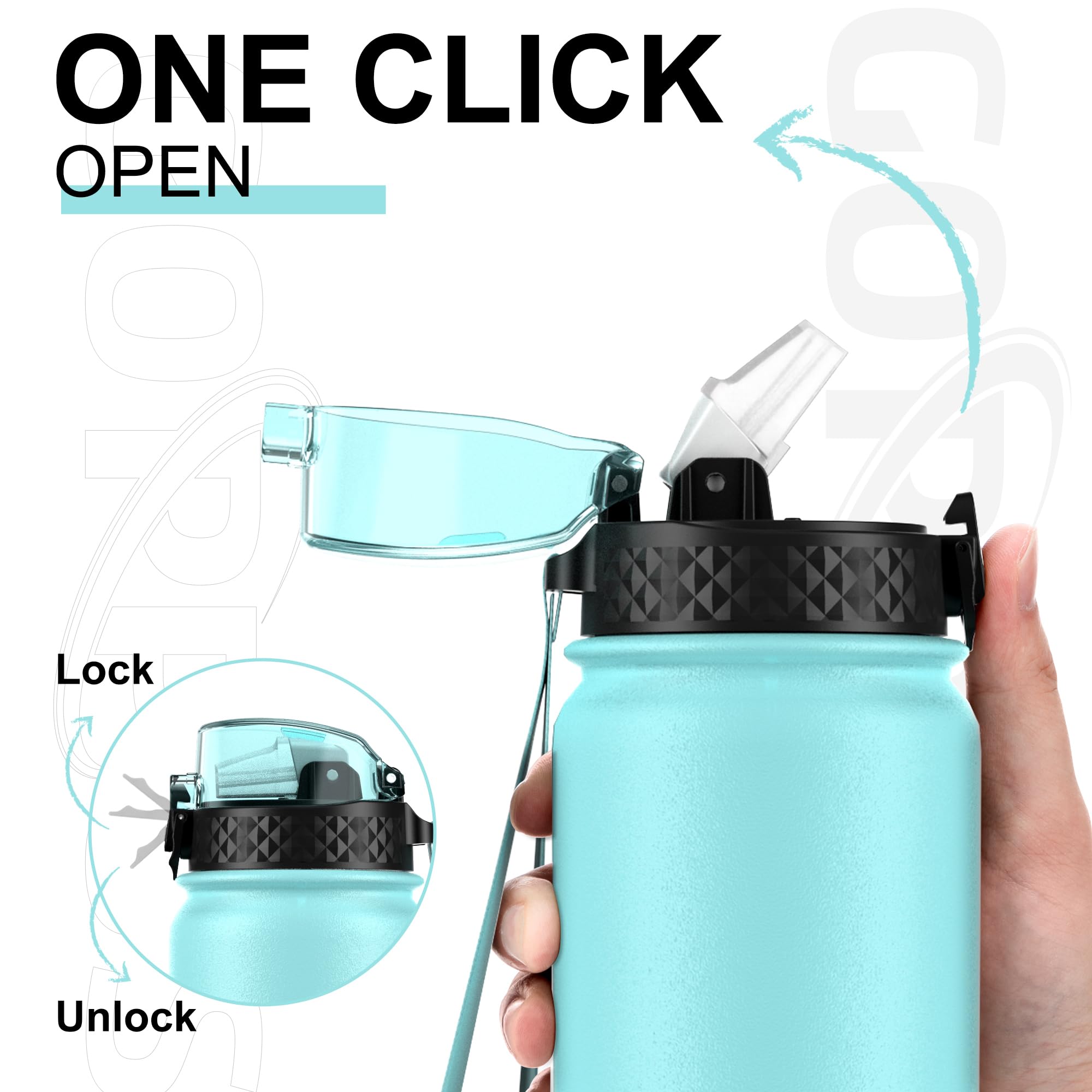 GOPPUS 1L/32oz Stainless Water Bottle with Straw Double Wall Insulated Bottles with Strap Reusable Vacuum Thermal Flask Leakproof Keep Cold Drinks Bottles with Flip Top Lid for Gym Men Women BPA Free - Image 2