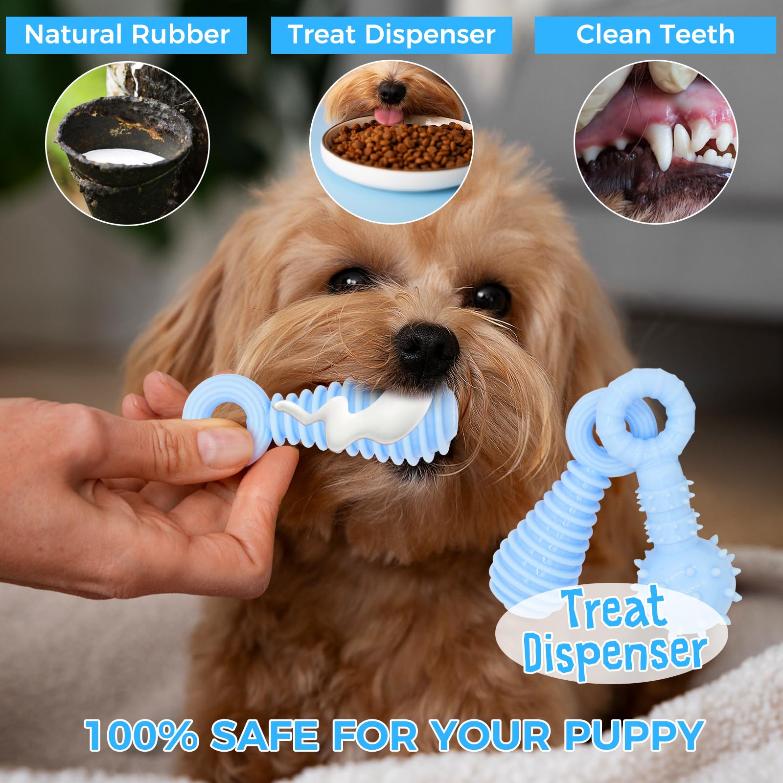Juguetes para cachorros, paquete de 9 juguetes masticables para cachorros, lindos juguetes azules para perros pequeños, juguetes de dentición para cachorros, juguete interactivo suave y duradero