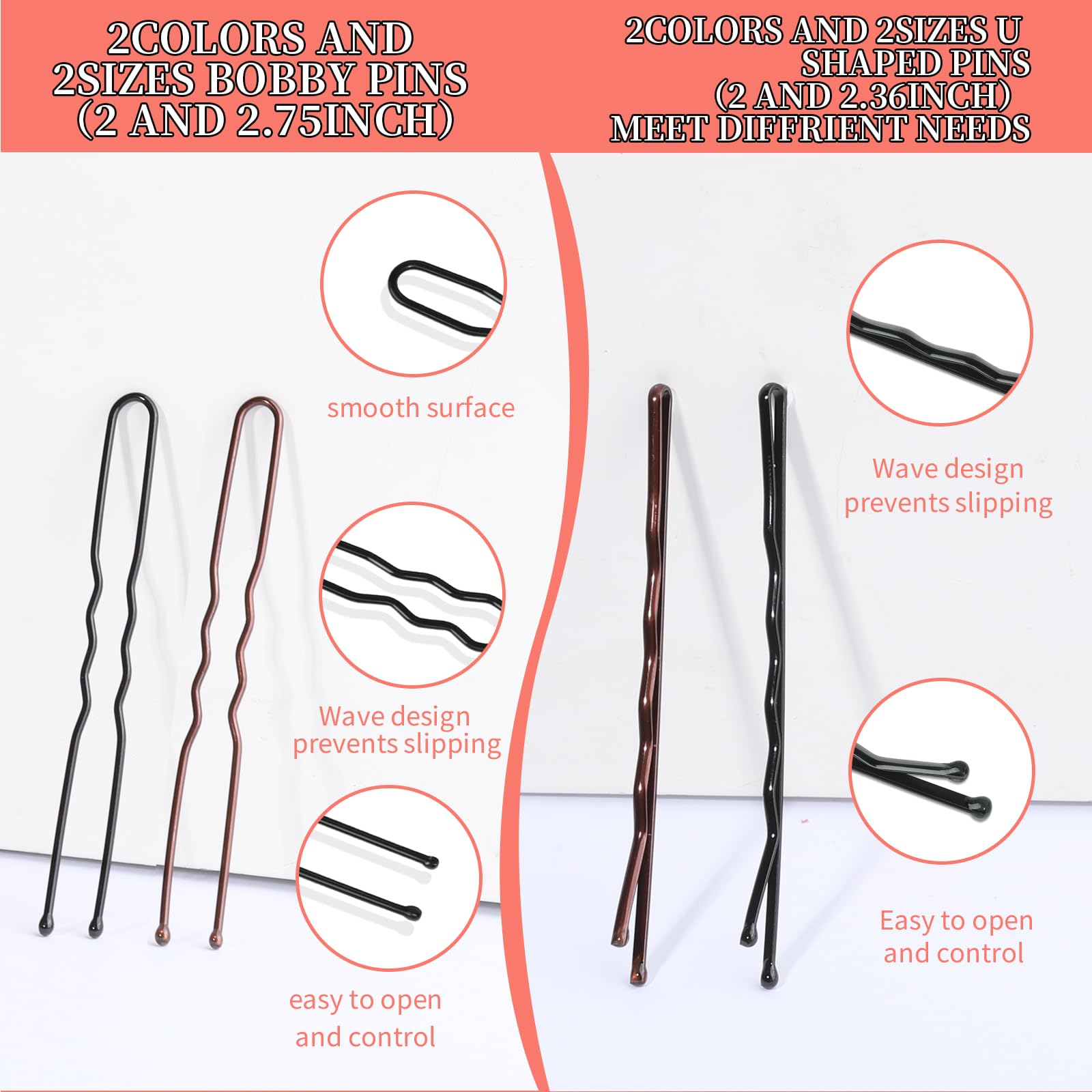 Teenitor Brown Black Bobby Pins Hair Pins 300pcs Hair Bobby Pins for Women view 6