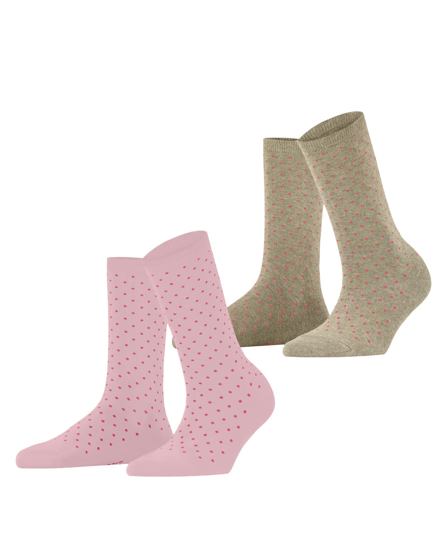 ESPRIT Women's Fine Dot Multipack W So Cotton Patterned 2 Pairs Socks, Multicolor Brown Pink 0050, 2.5-5