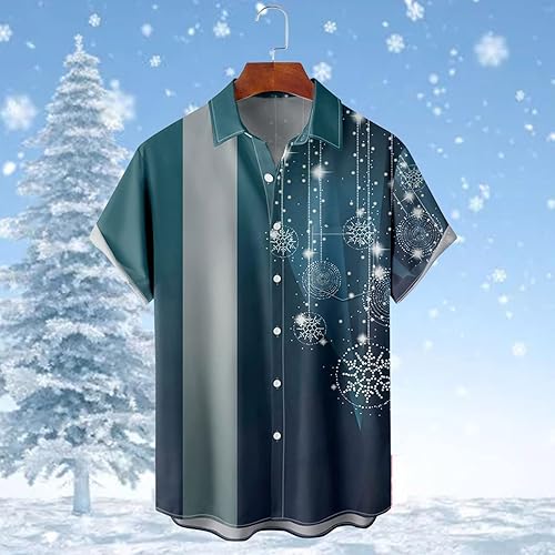 Miniatura 3 de LCMTWX Camisa de Navidad con botones para hombre, camisa de manga corta con solapa y botón de impresión para vacaciones