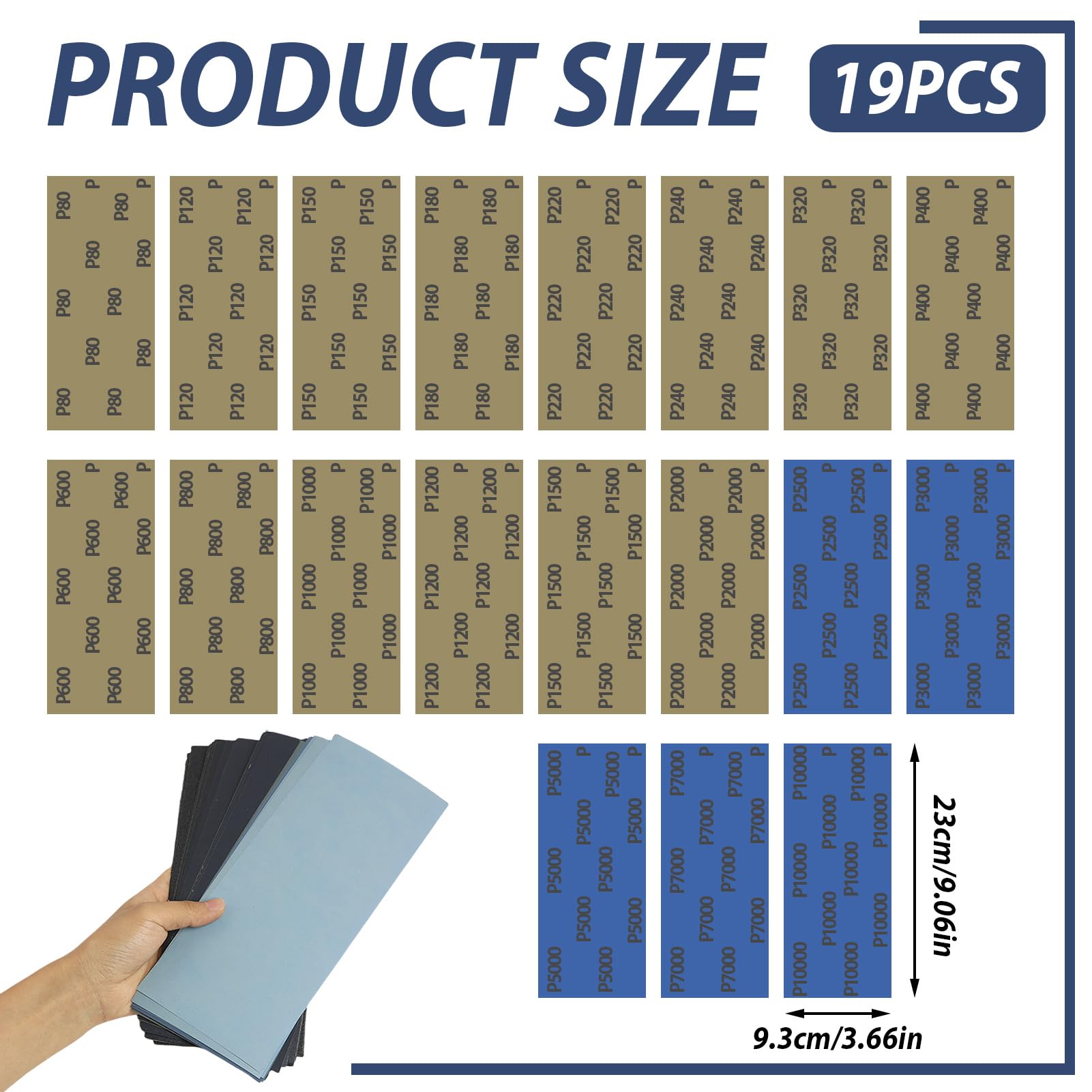 Papier De Verre Grain 80 à 10000 - 19 Feuilles 9x3.6 Pouces - Pour Bois, Métal, Carrosserie - Ponçage Manuel