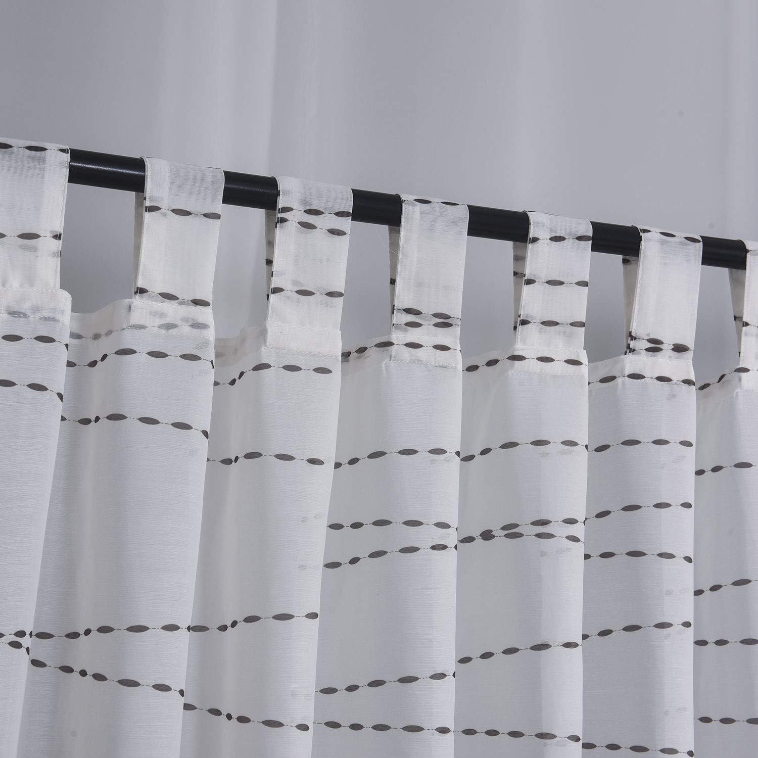 Megachest lucy Woven Voile Tab Top Curtain a pair with ties (28 colors) with tie backs (cotton-look printed drops - Image 3